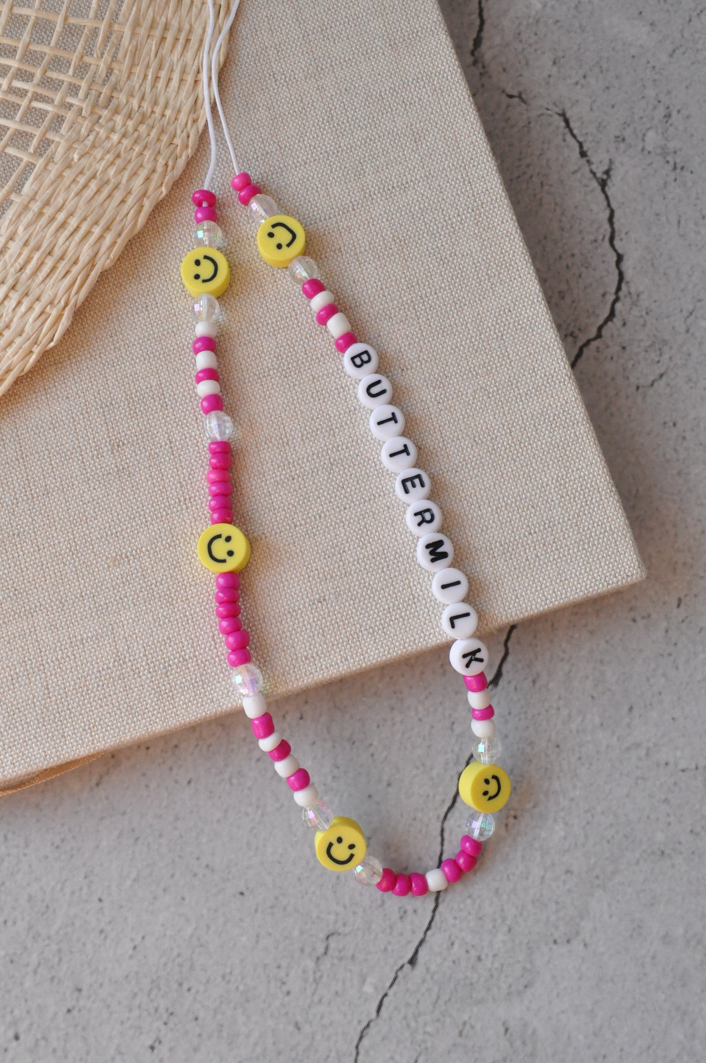 Hot Pink Smiley Phone Charm