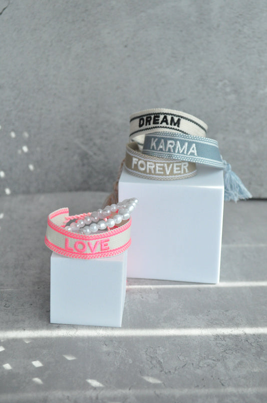 Adjustable Braided Letter Bracelet & Pearl Beaded Bracelet Set