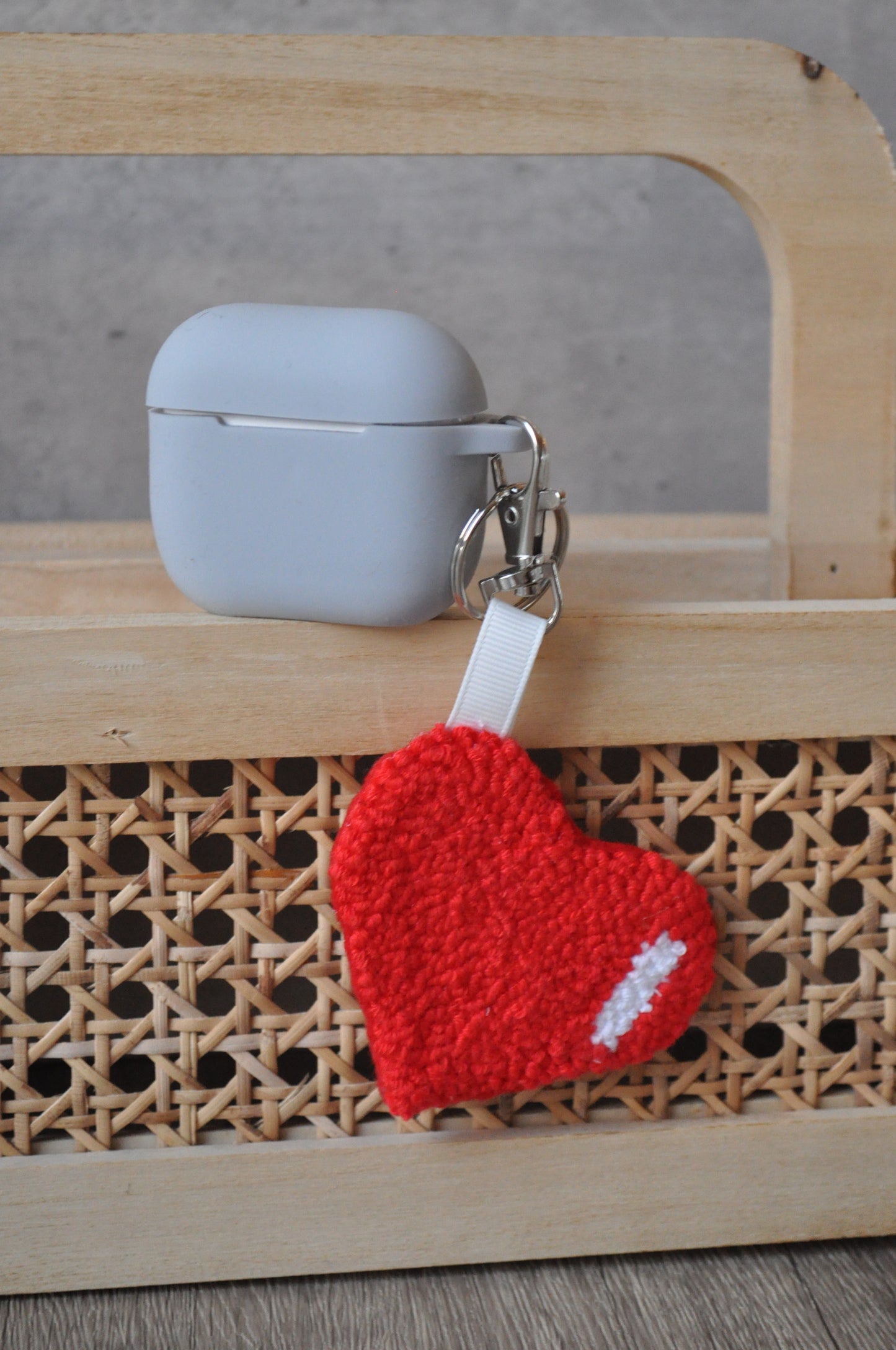 Punch Needle Heart Keychain