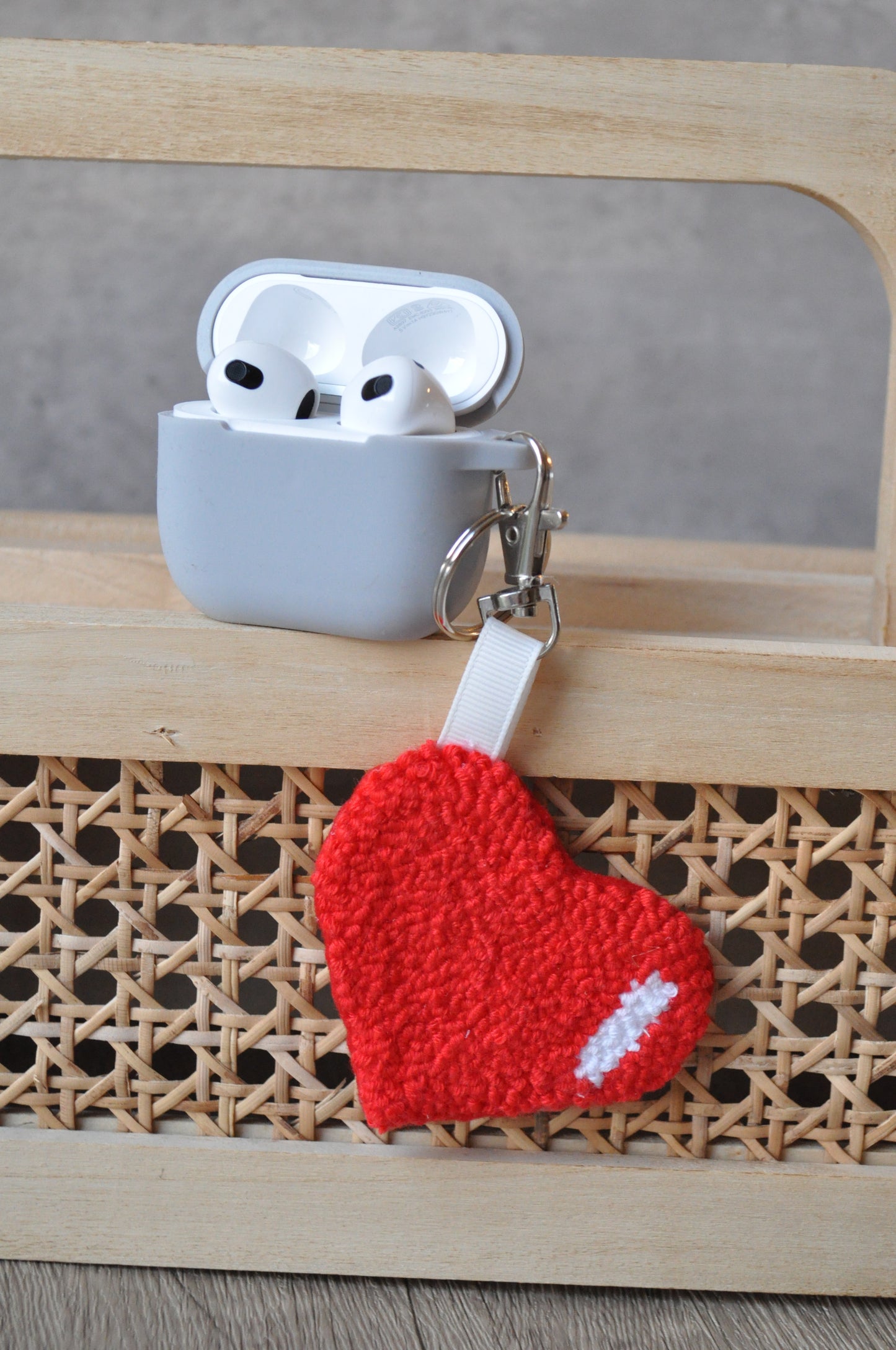 Punch Needle Heart Keychain