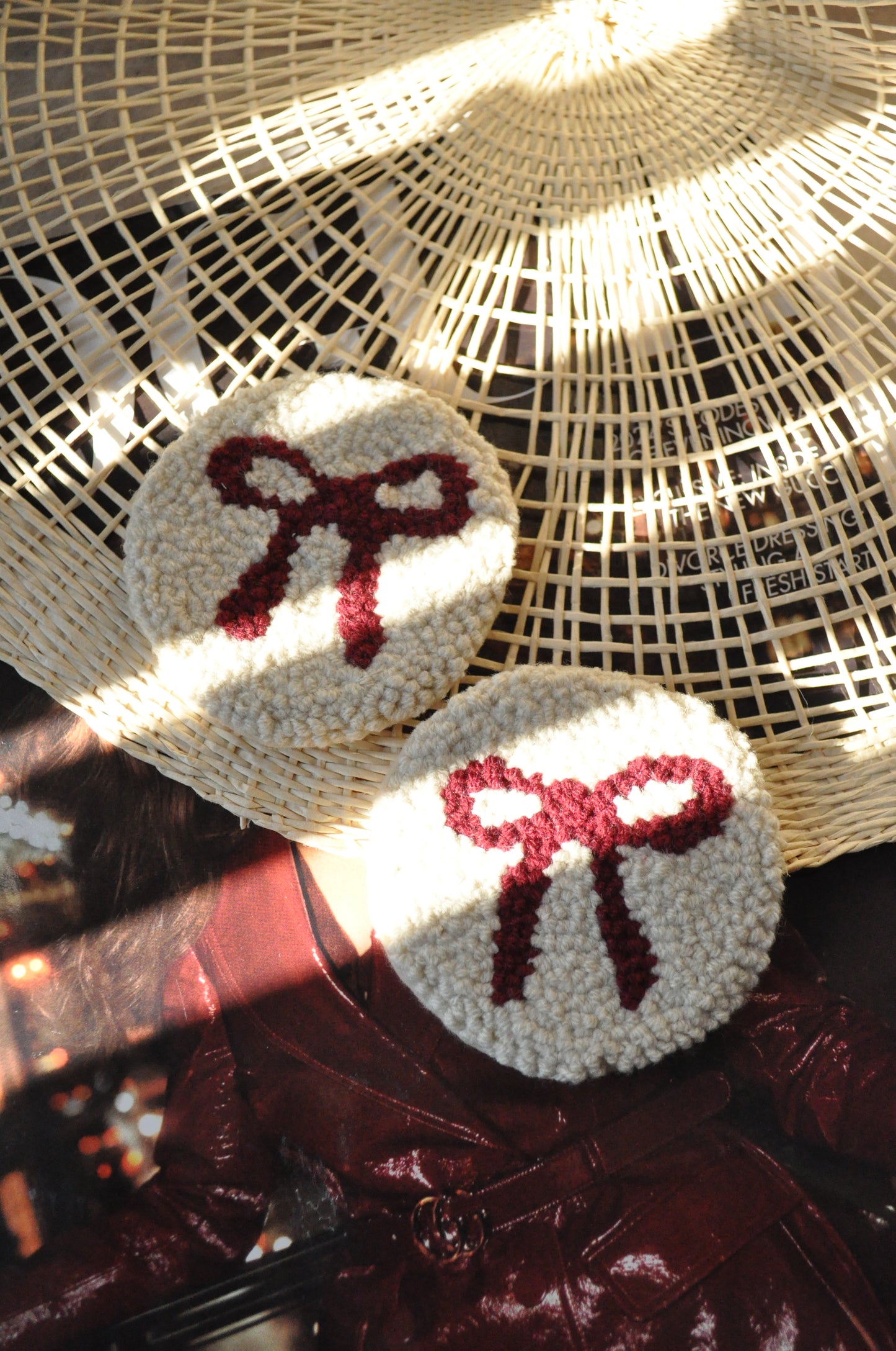 Burgundy Bow Car Coasters