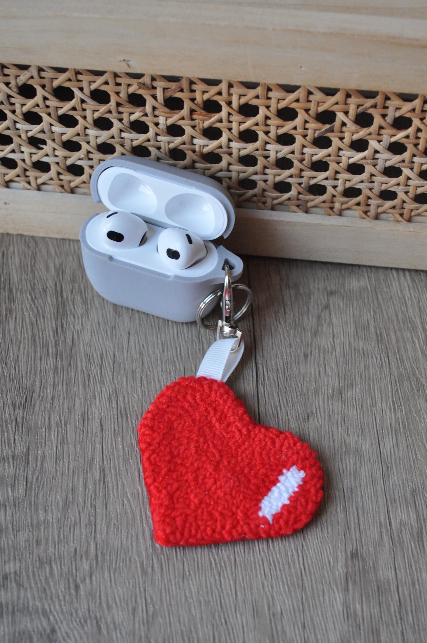 Punch Needle Heart Keychain