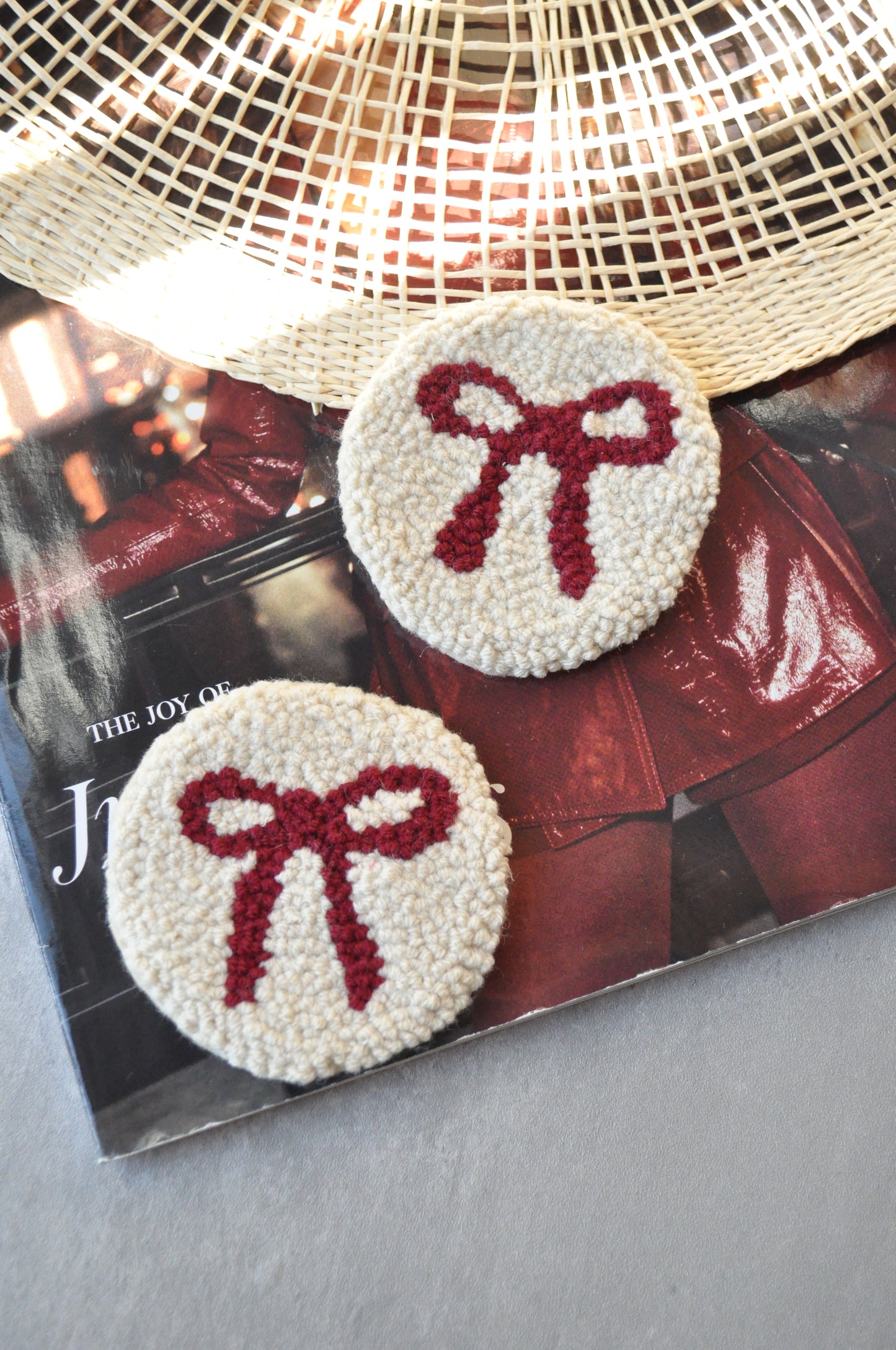Burgundy Bow Car Coasters