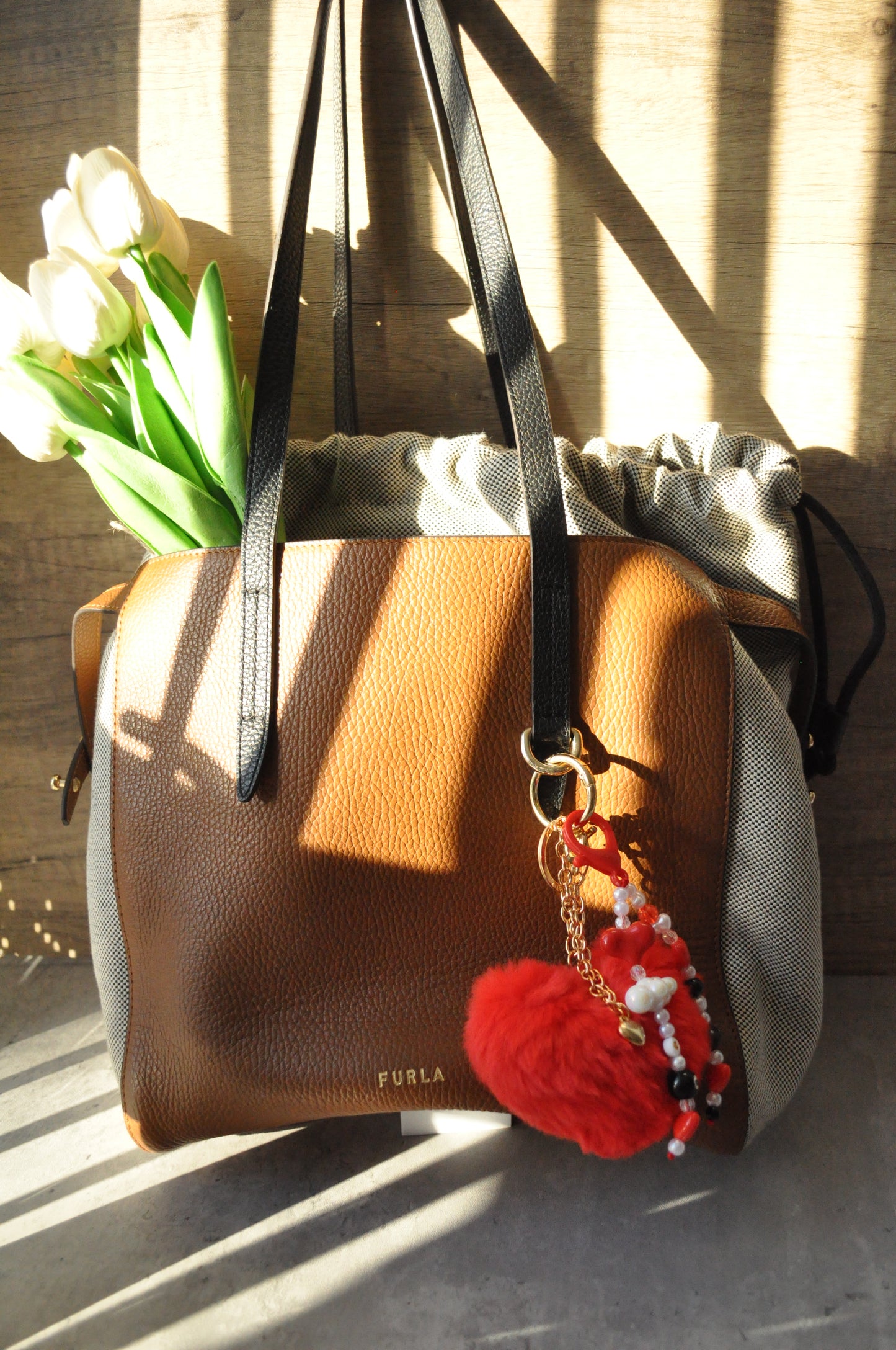 Red Fluffy Heart Bag Charm