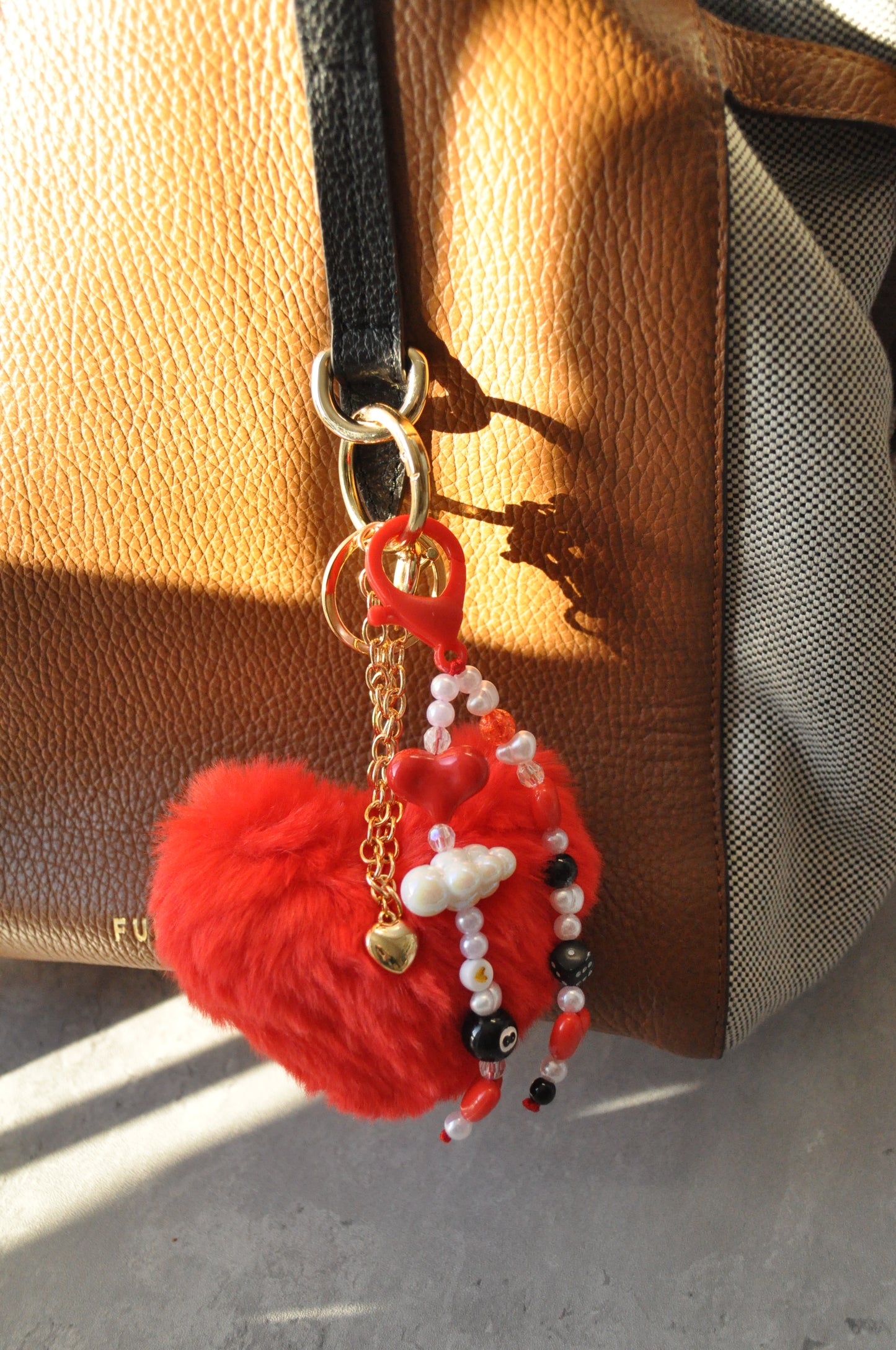 Red Fluffy Heart Bag Charm