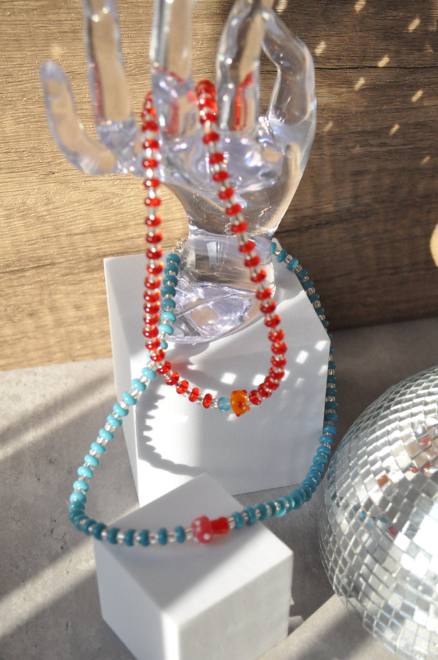 Glass Bead Mushroom Necklace