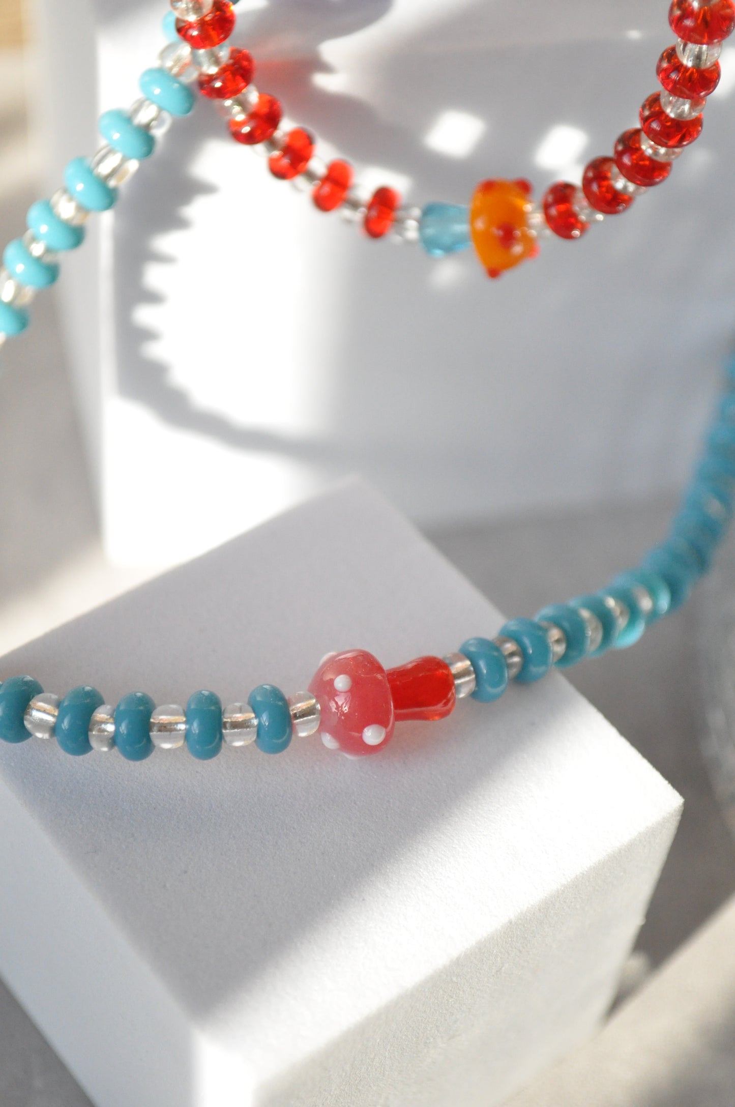 Glass Bead Mushroom Necklace