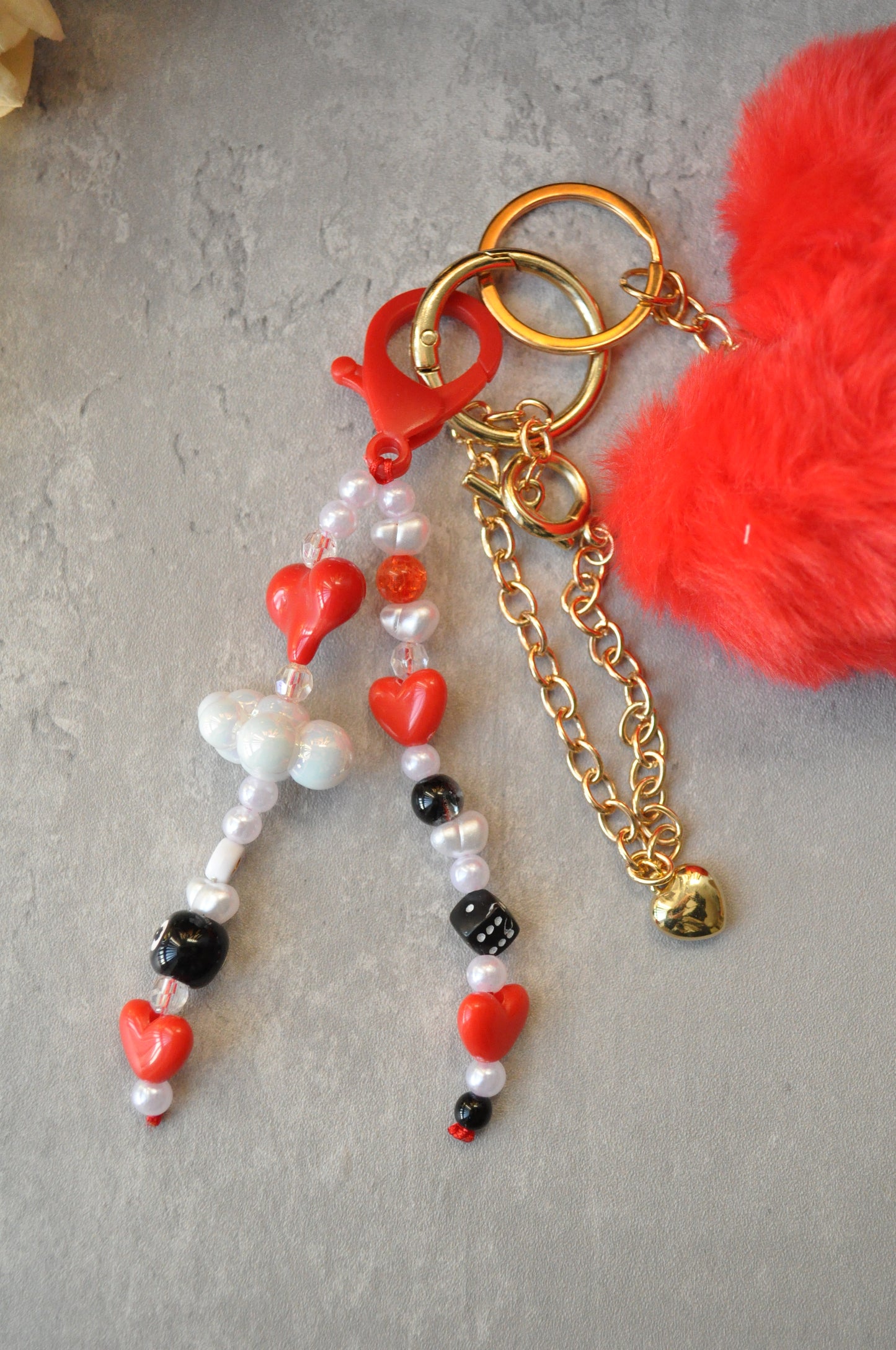 Red Fluffy Heart Bag Charm