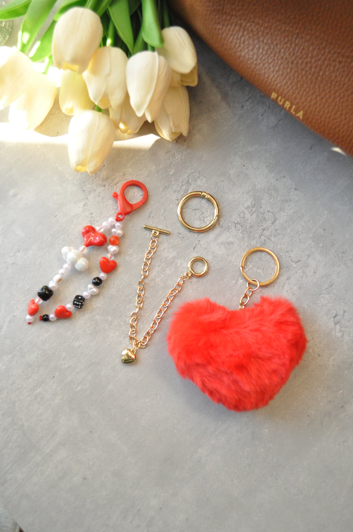Red Fluffy Heart Bag Charm