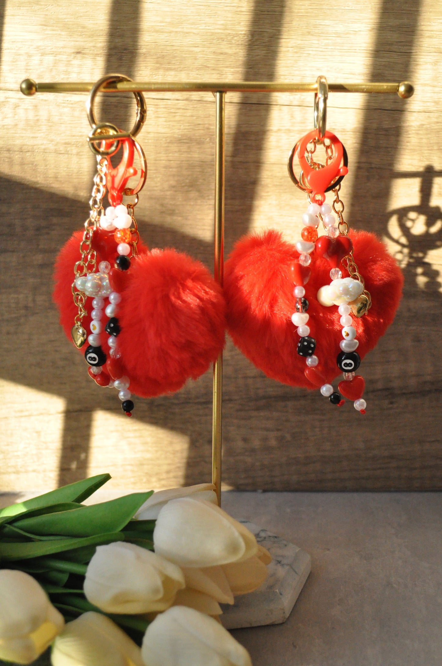 Red Fluffy Heart Bag Charm