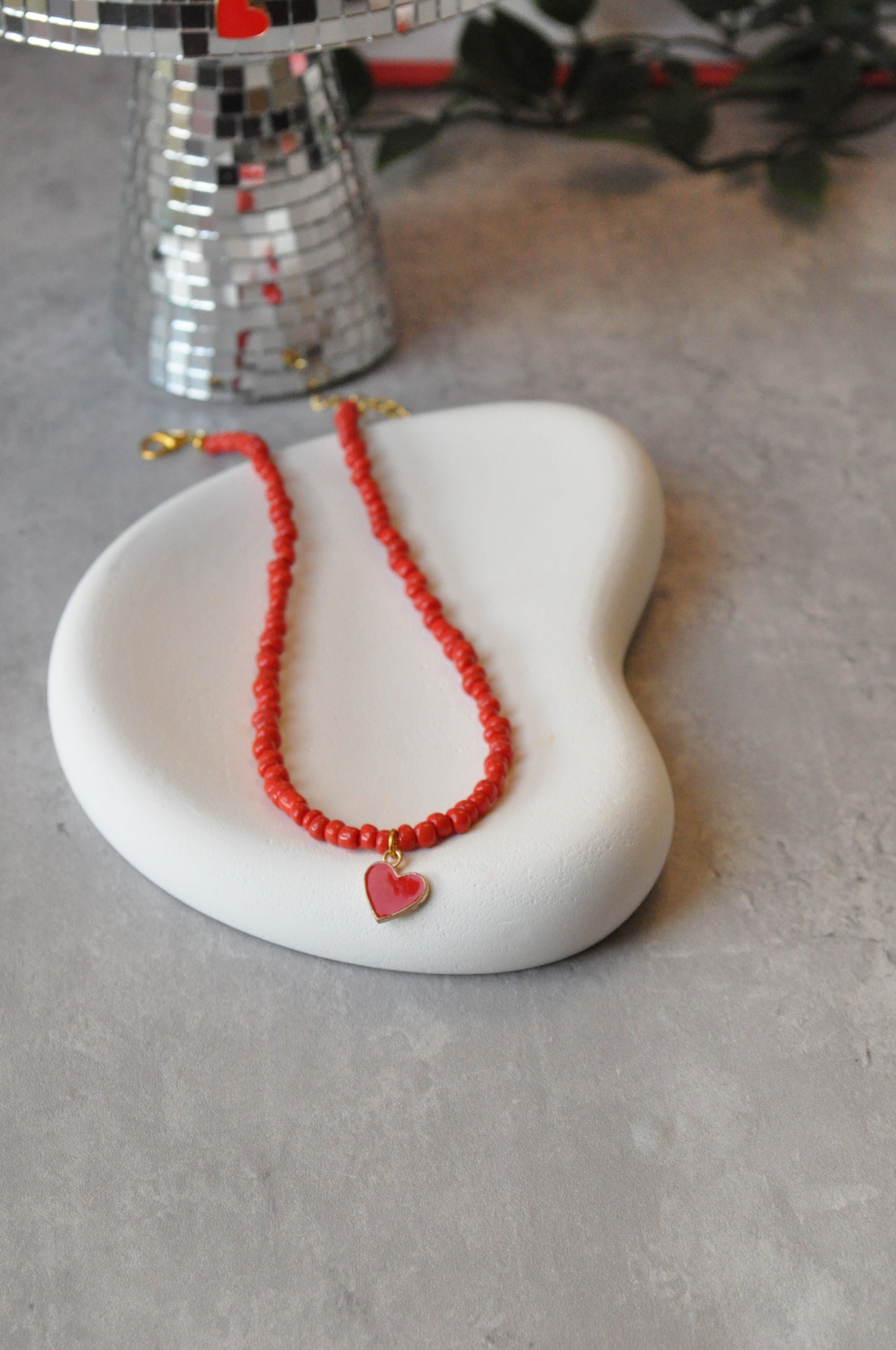 Red Heart Beaded Necklace