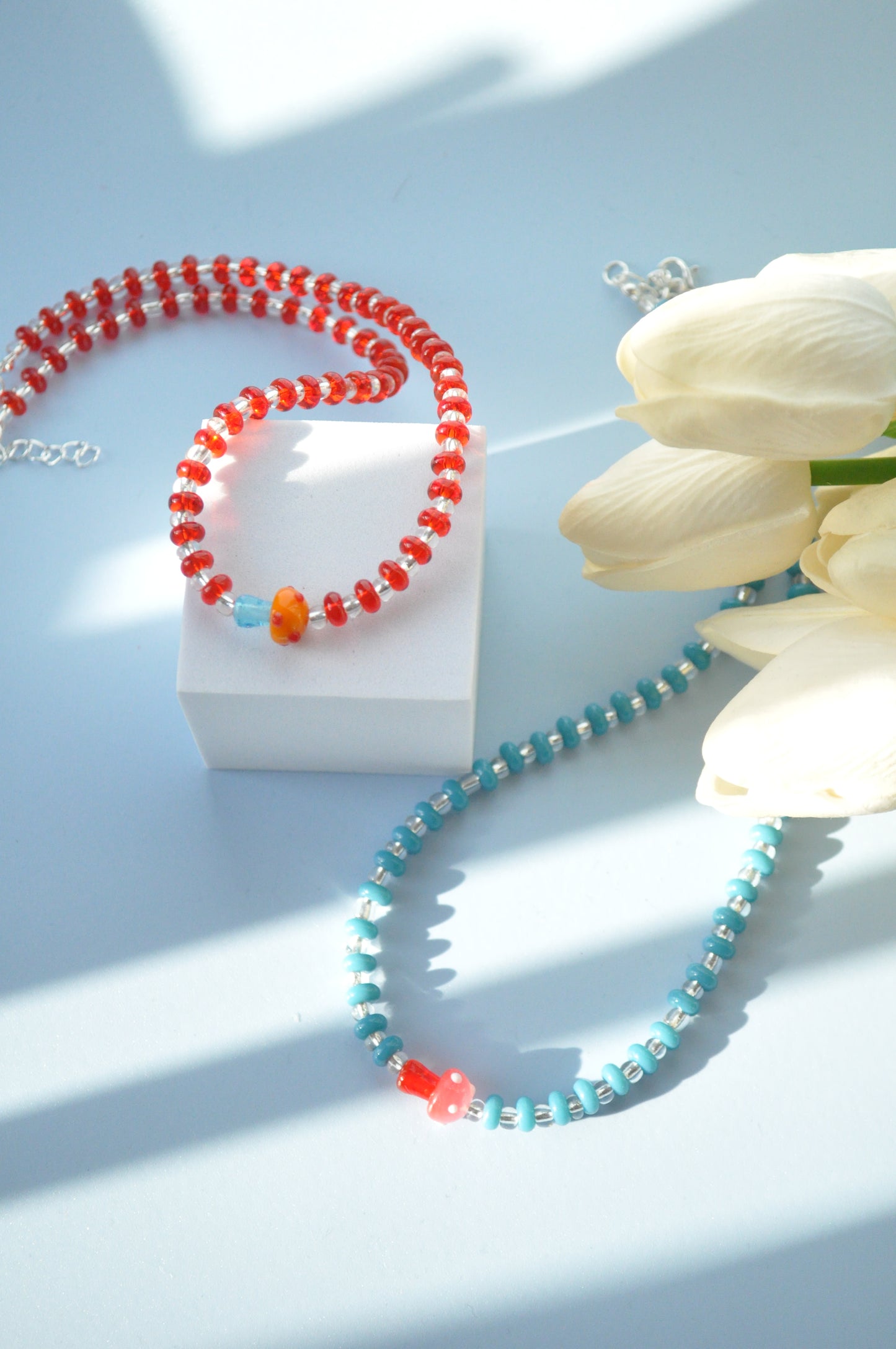 Glass Bead Mushroom Necklace