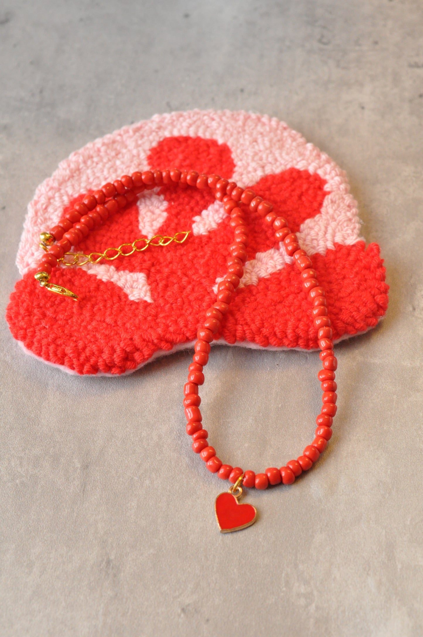 Red Heart Beaded Necklace
