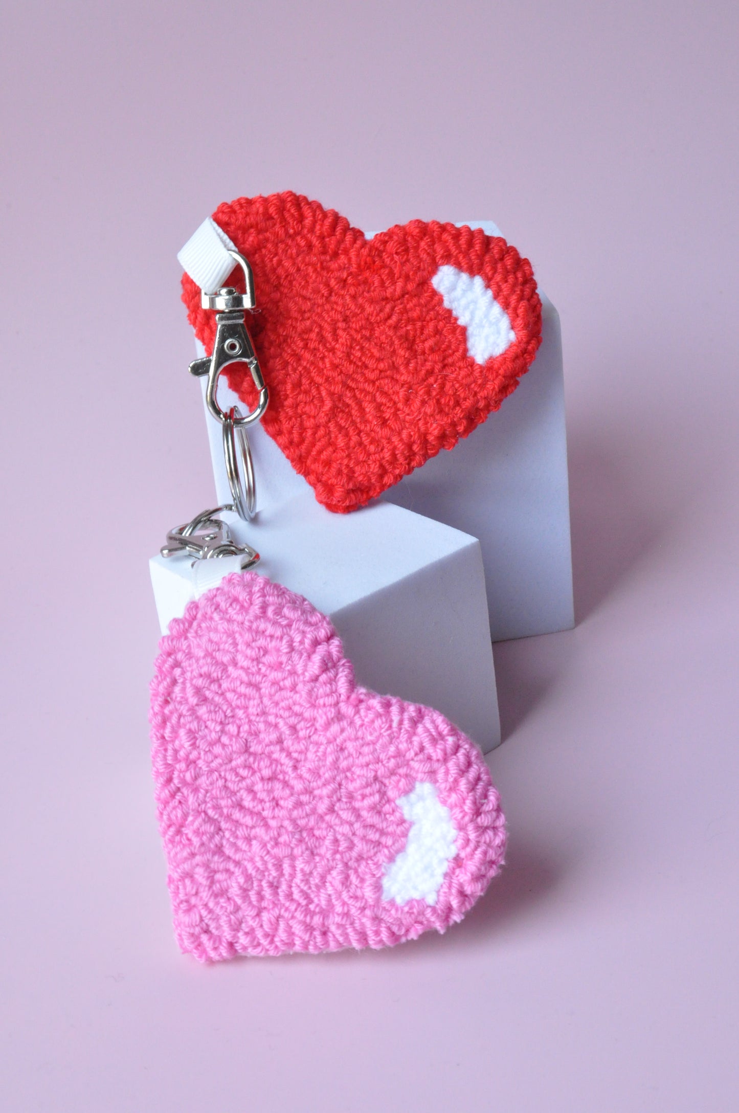 Punch Needle Heart Keychain