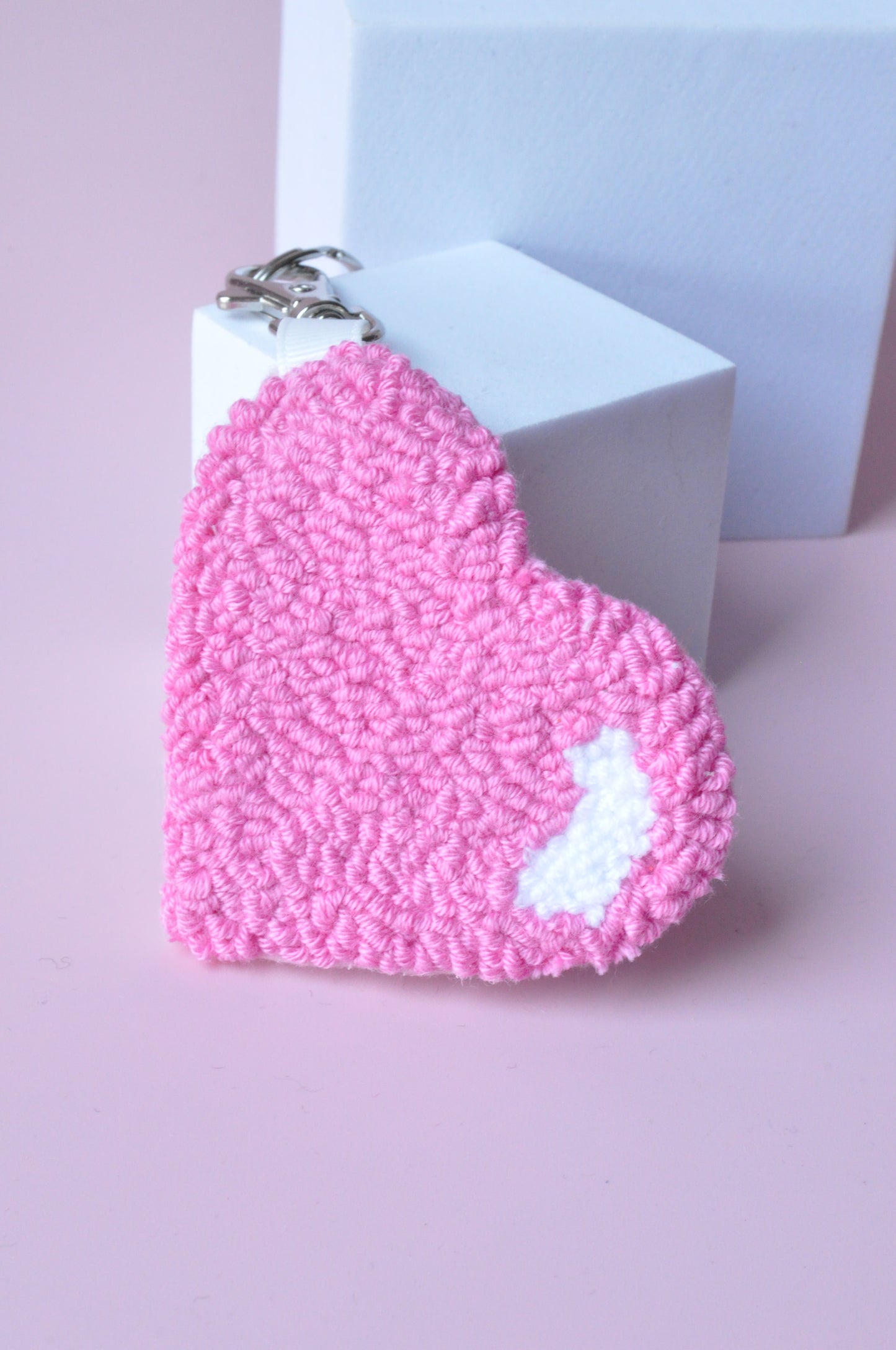Punch Needle Heart Keychain