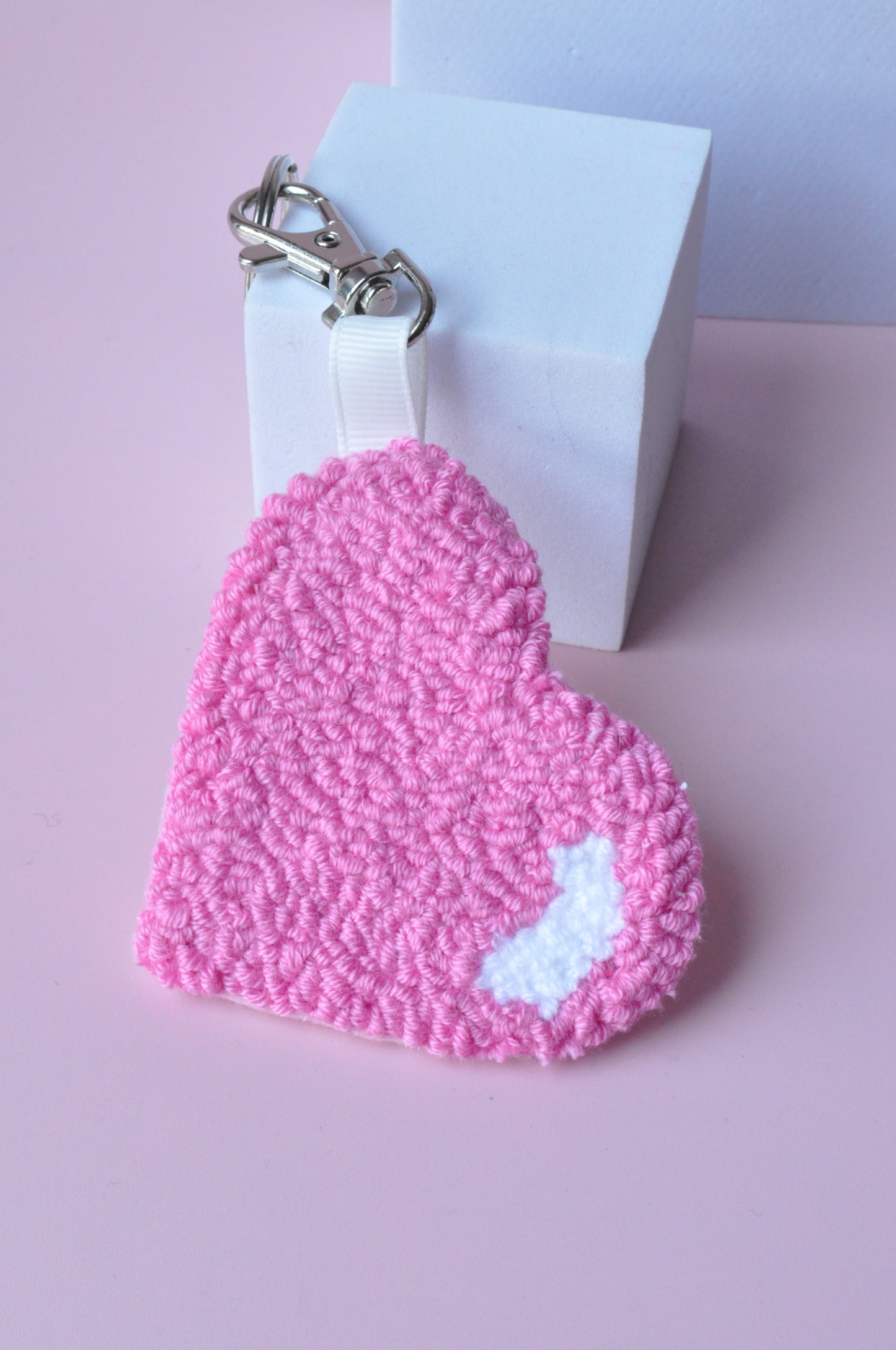 Punch Needle Heart Keychain