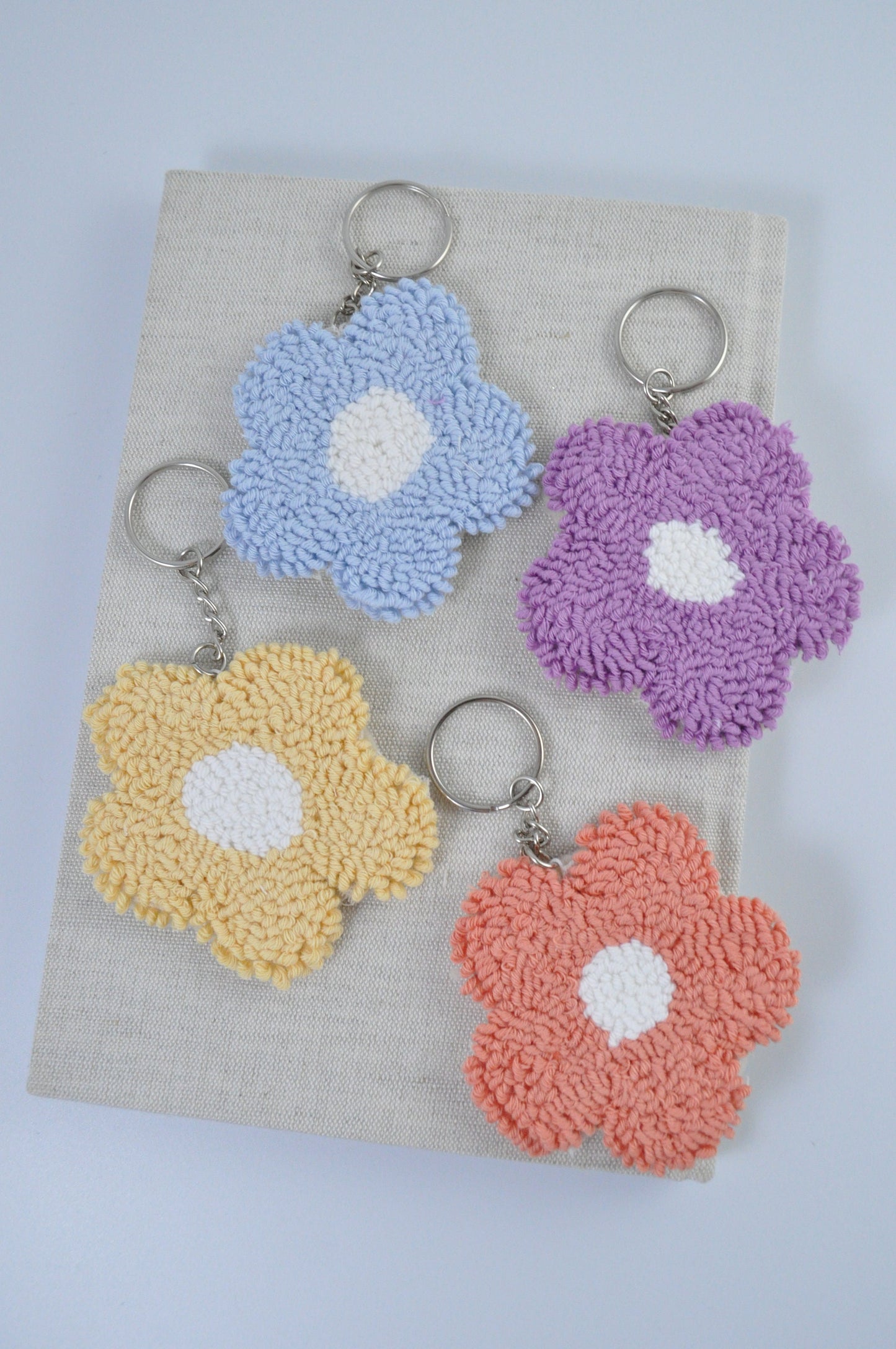 Punch Needle Flower Keychain
