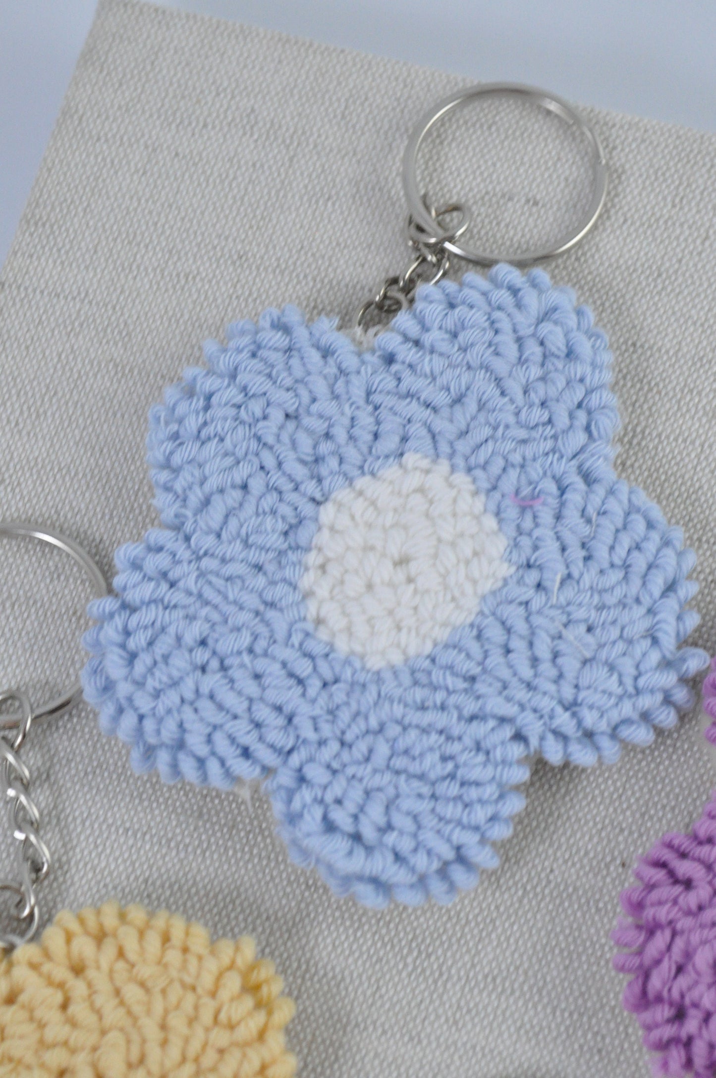 Punch Needle Flower Keychain