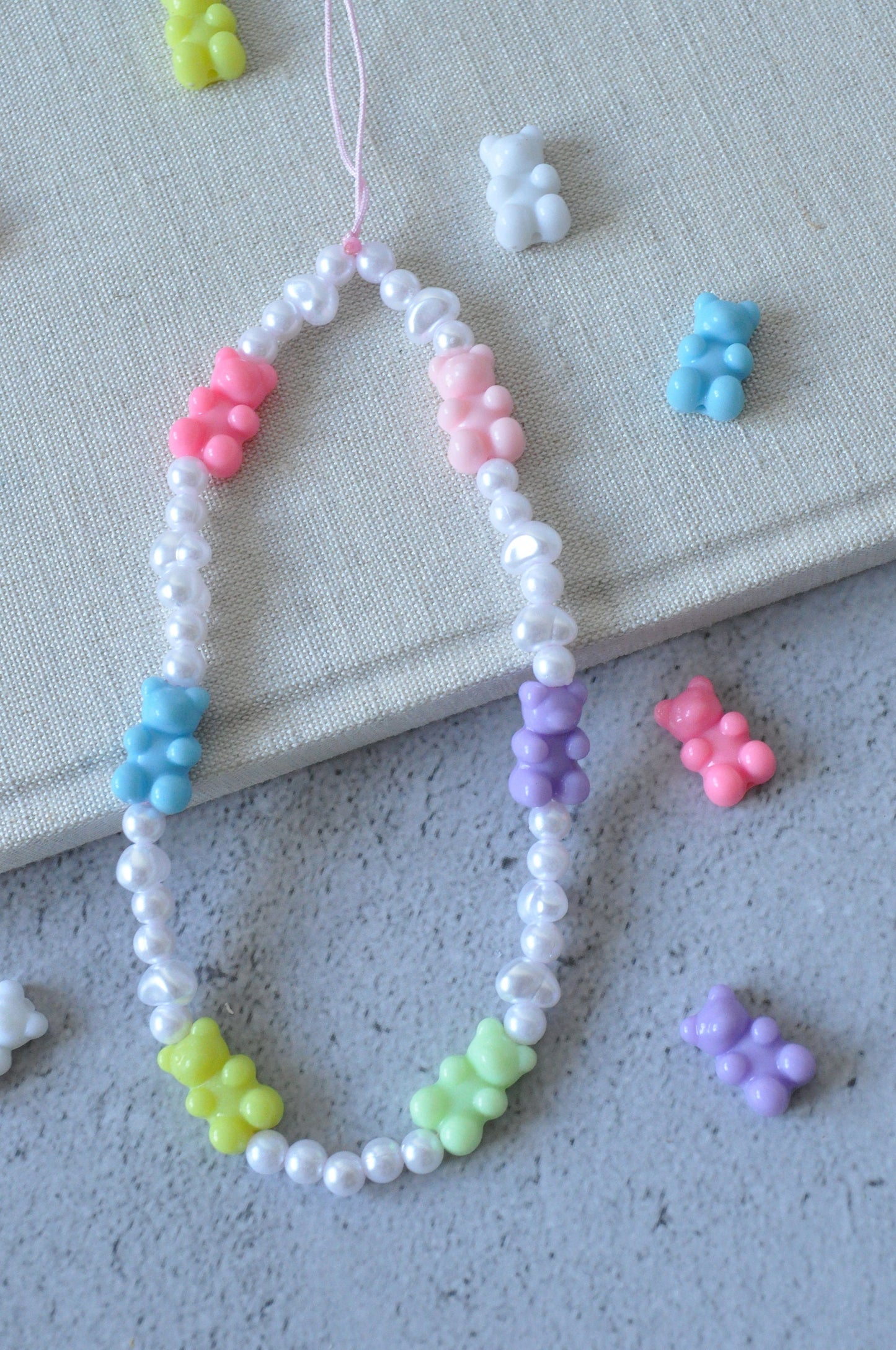 Beaded Phone Strap | Pearl Beaded Phone Charm Strap | Gummy Bear | Y2K Style | Personalised Gift