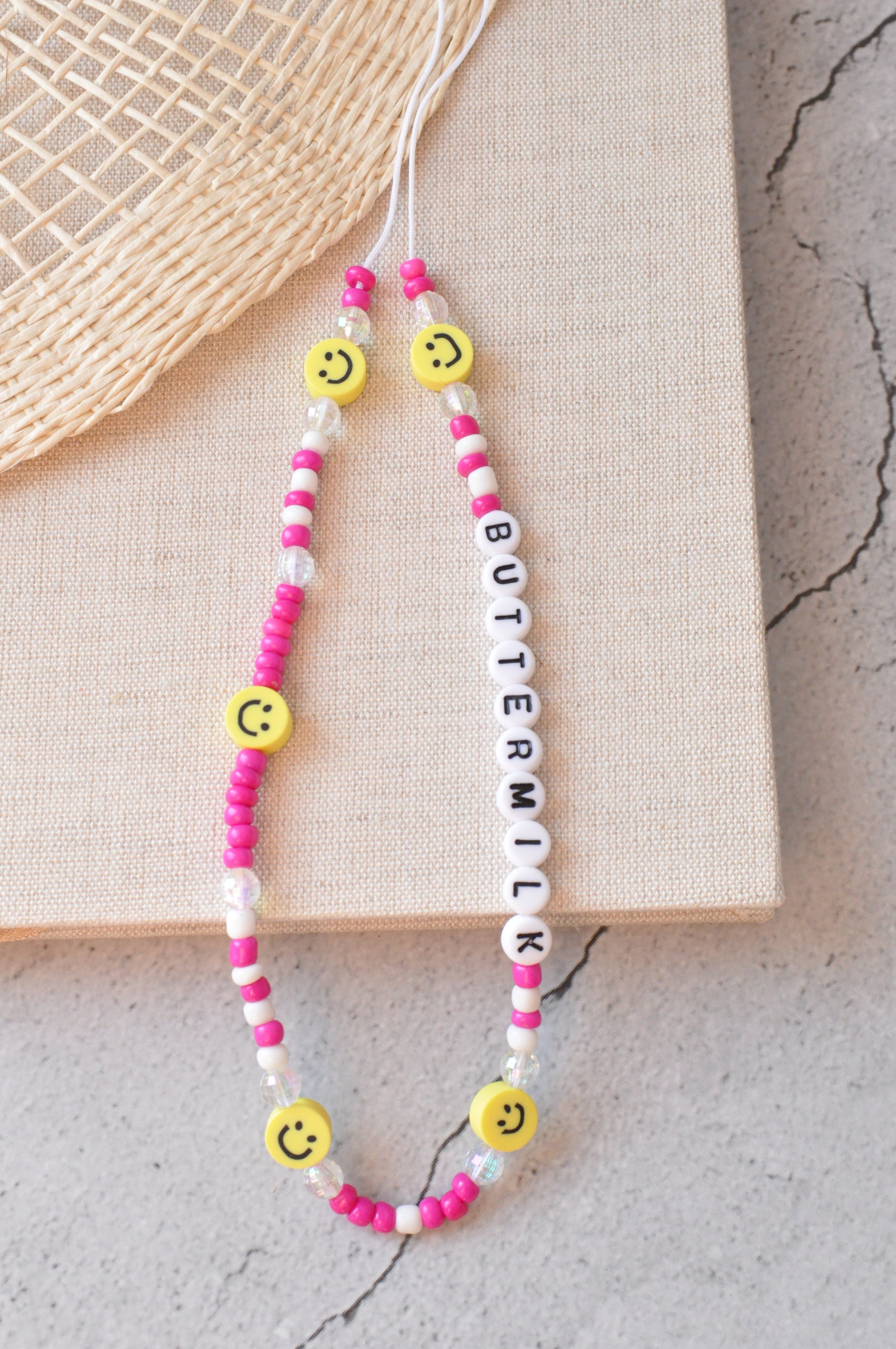 Hot Pink Smiley Phone Charm - Main Image