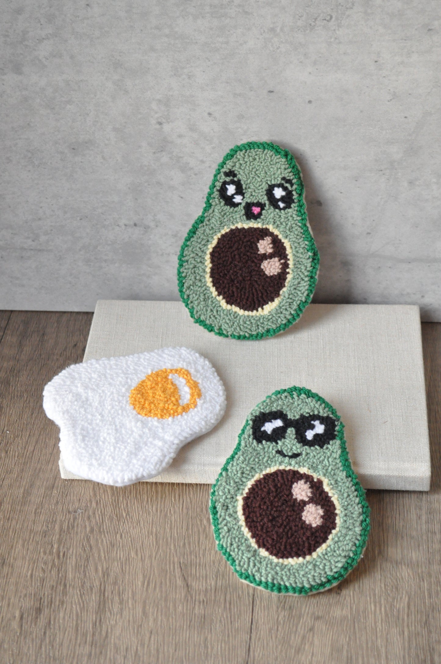 Punch Needle Coaster, Mug Rug Set | Breakfast Coaster Set | Avocado Egg Coaster