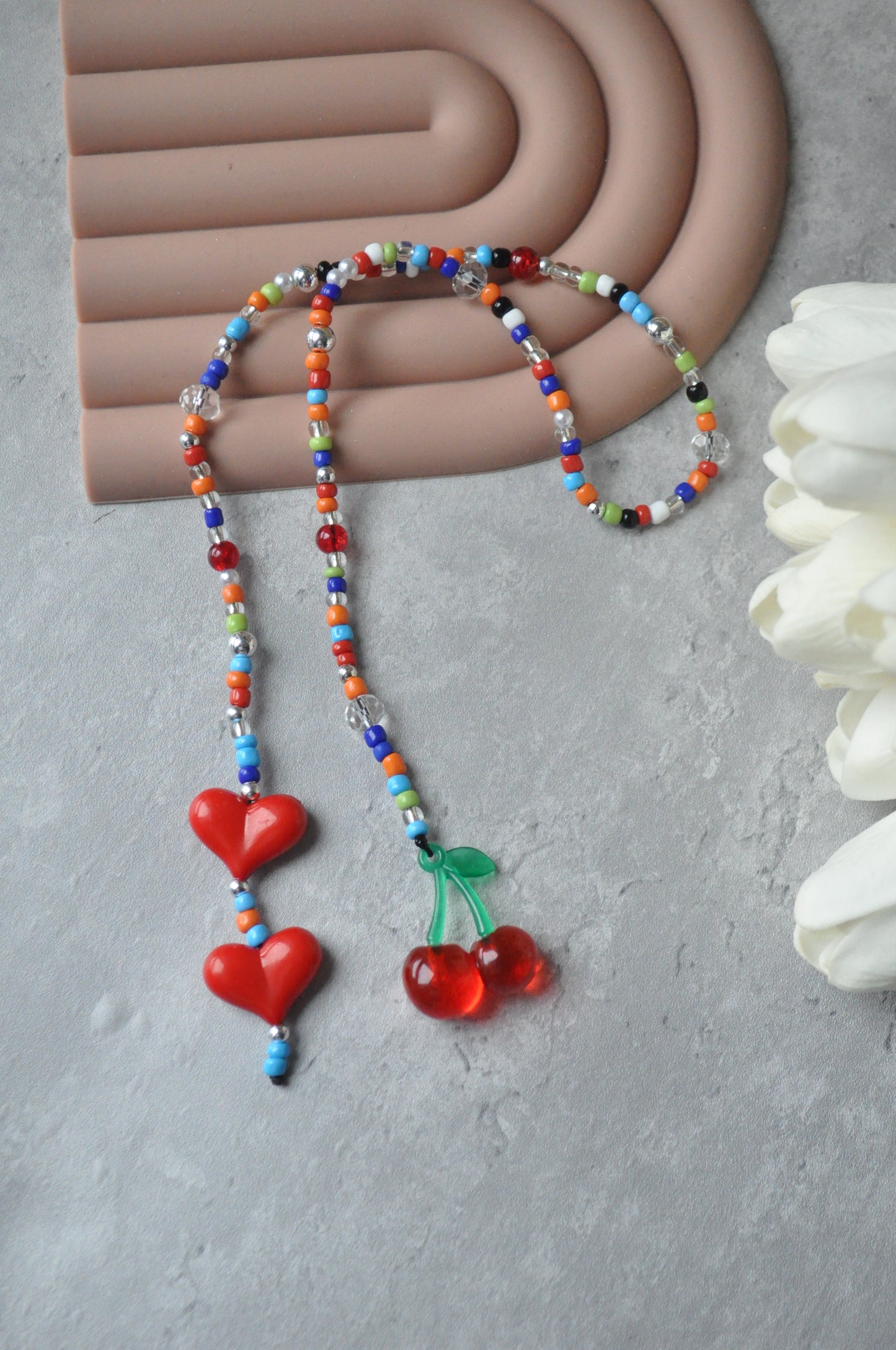 Chunky Heart Cherry Beaded Bag Charm