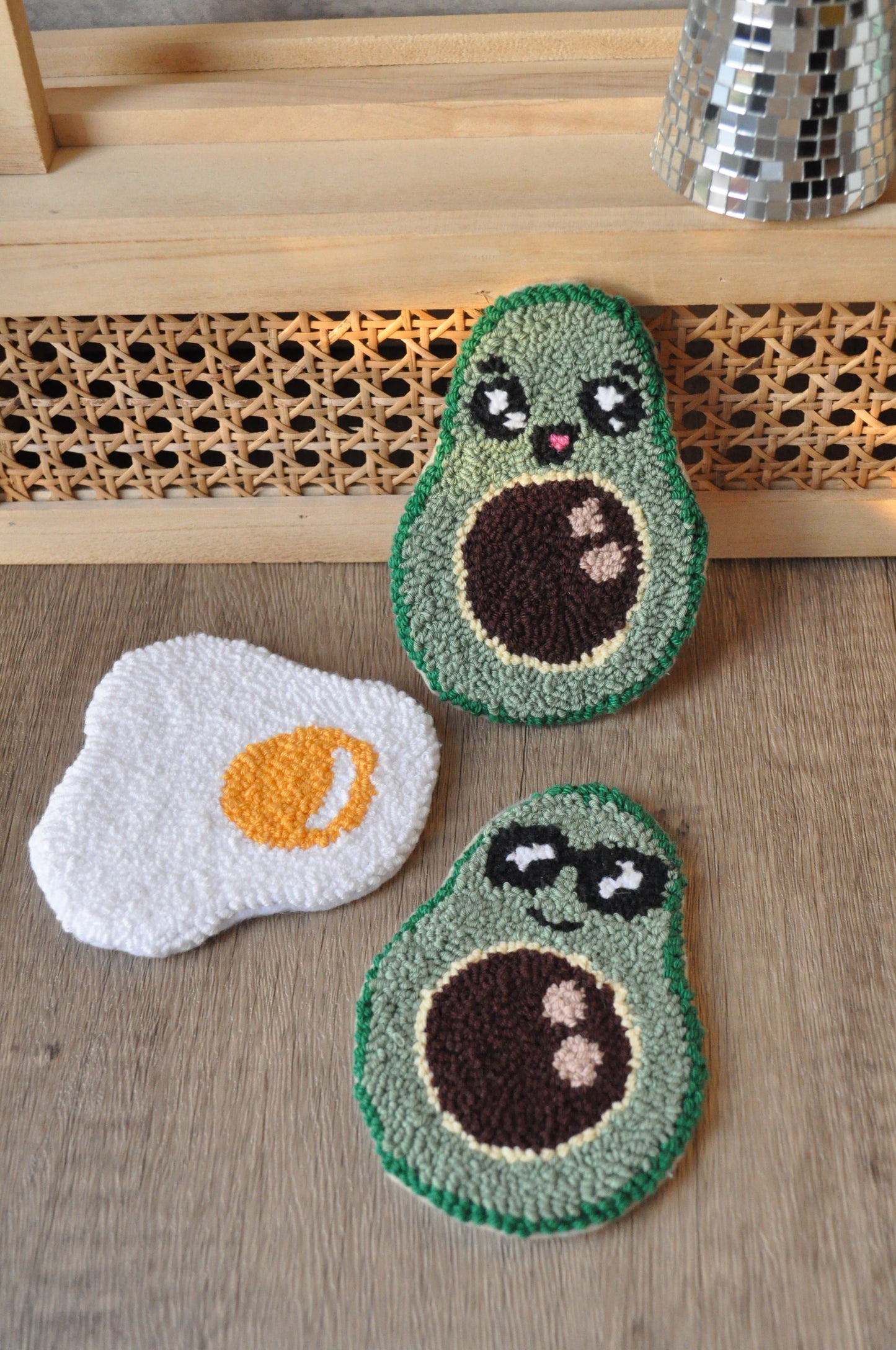 Punch Needle Coaster, Mug Rug Set | Breakfast Coaster Set | Avocado Egg Coaster