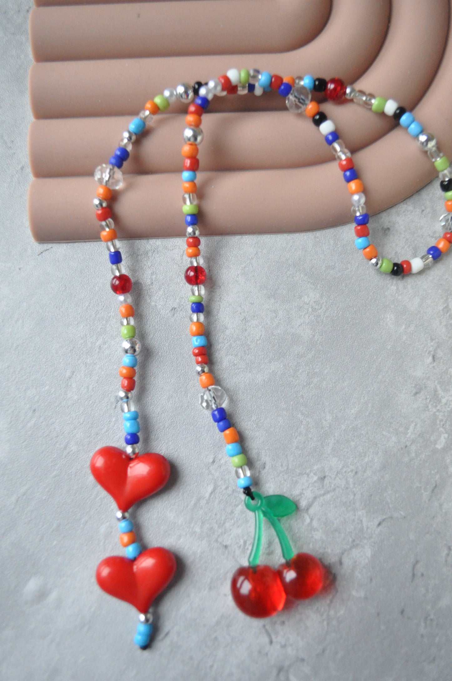 Chunky Heart Cherry Beaded Bag Charm