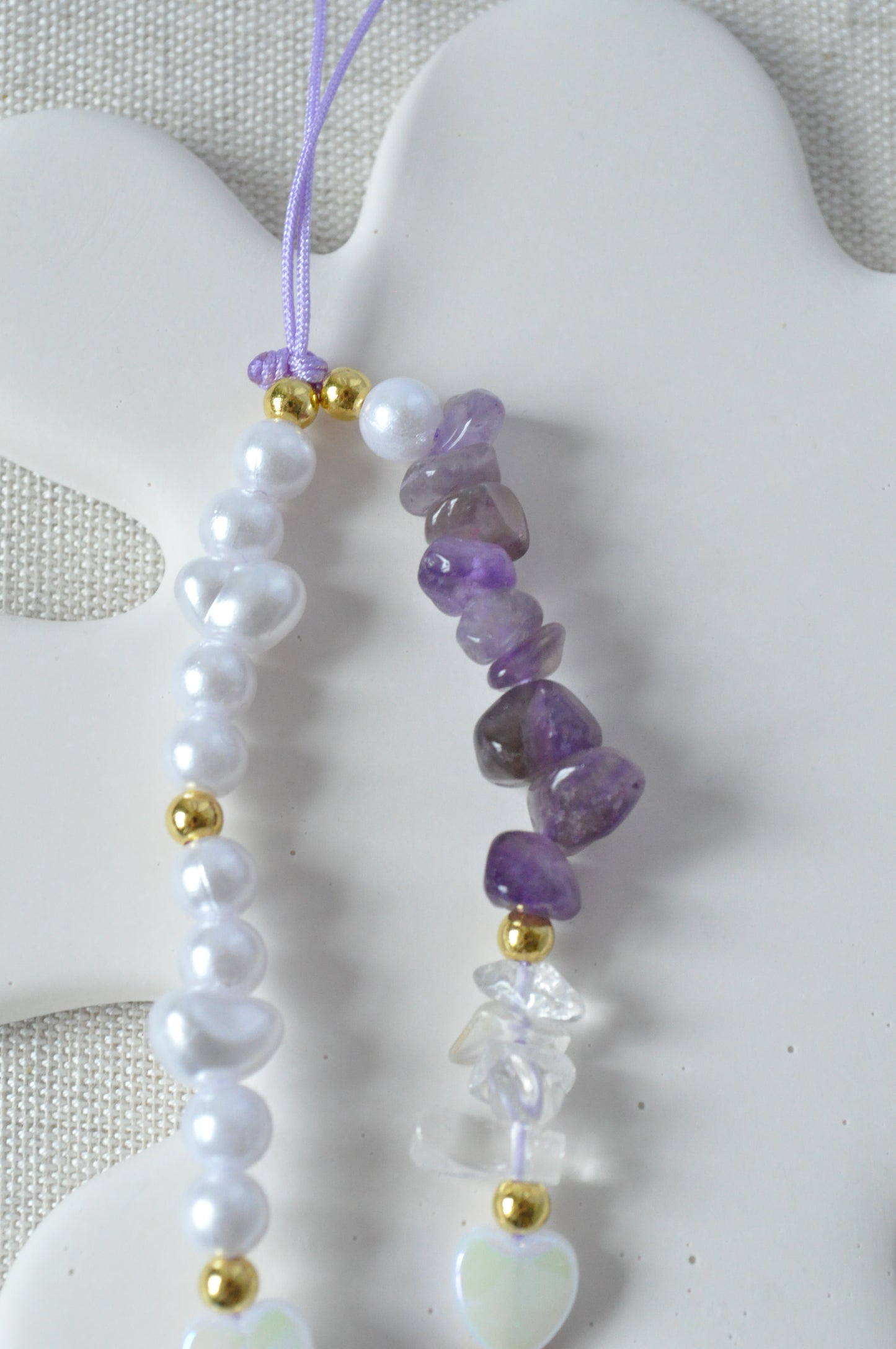 Amethyst & White Quartz  Gemstone Phone Charm Strap