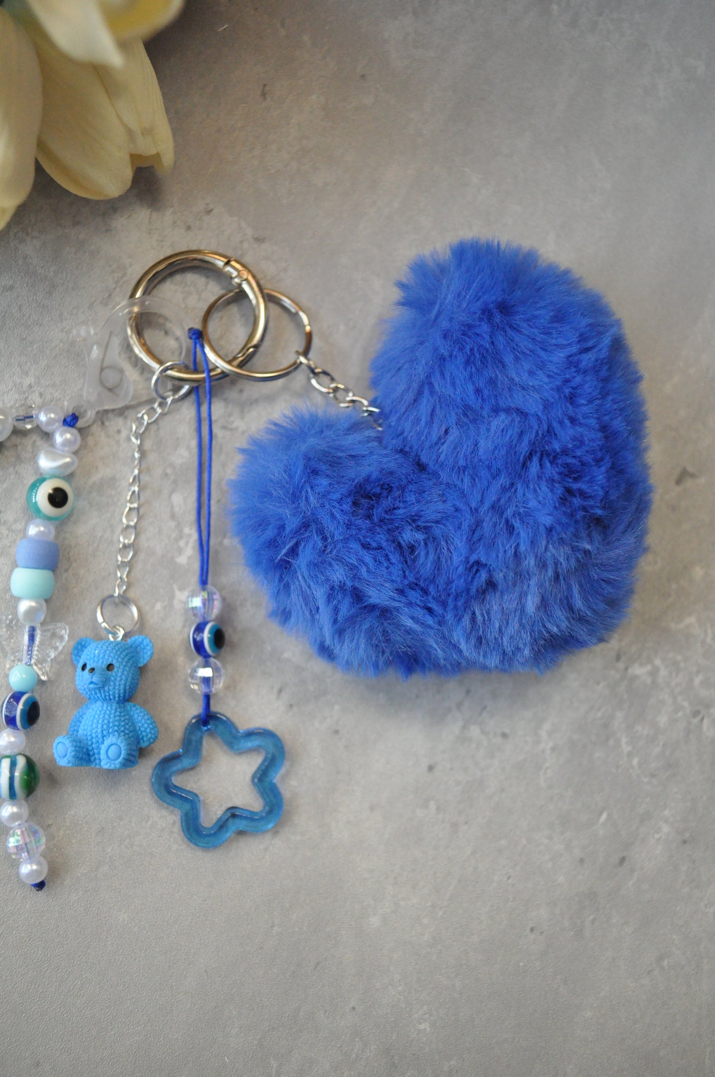 Blue Fluffy Heart Bag Charm