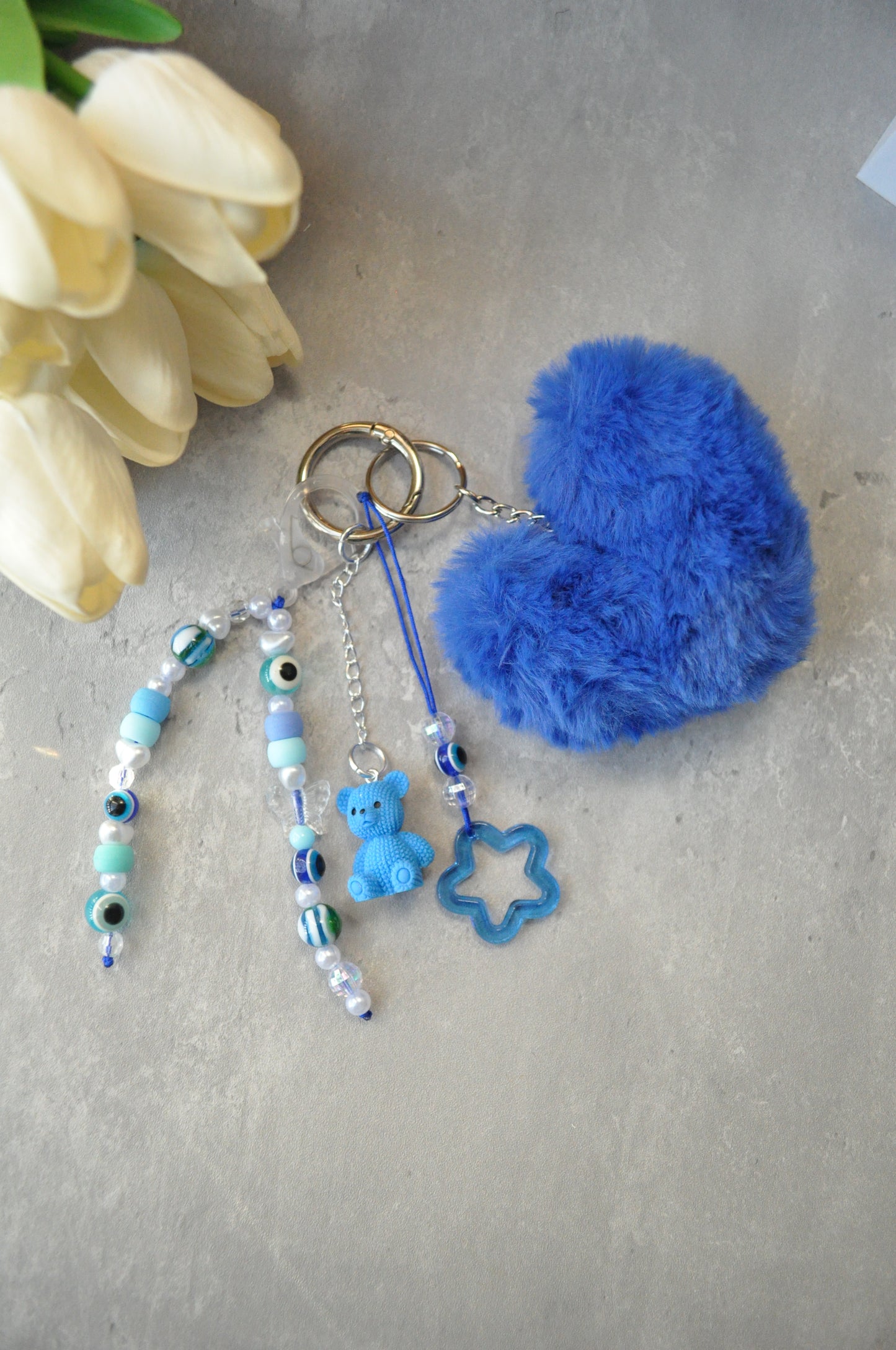 Blue Fluffy Heart Bag Charm