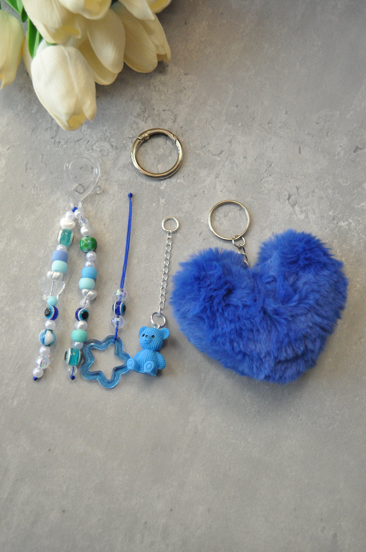 Blue Fluffy Heart Bag Charm