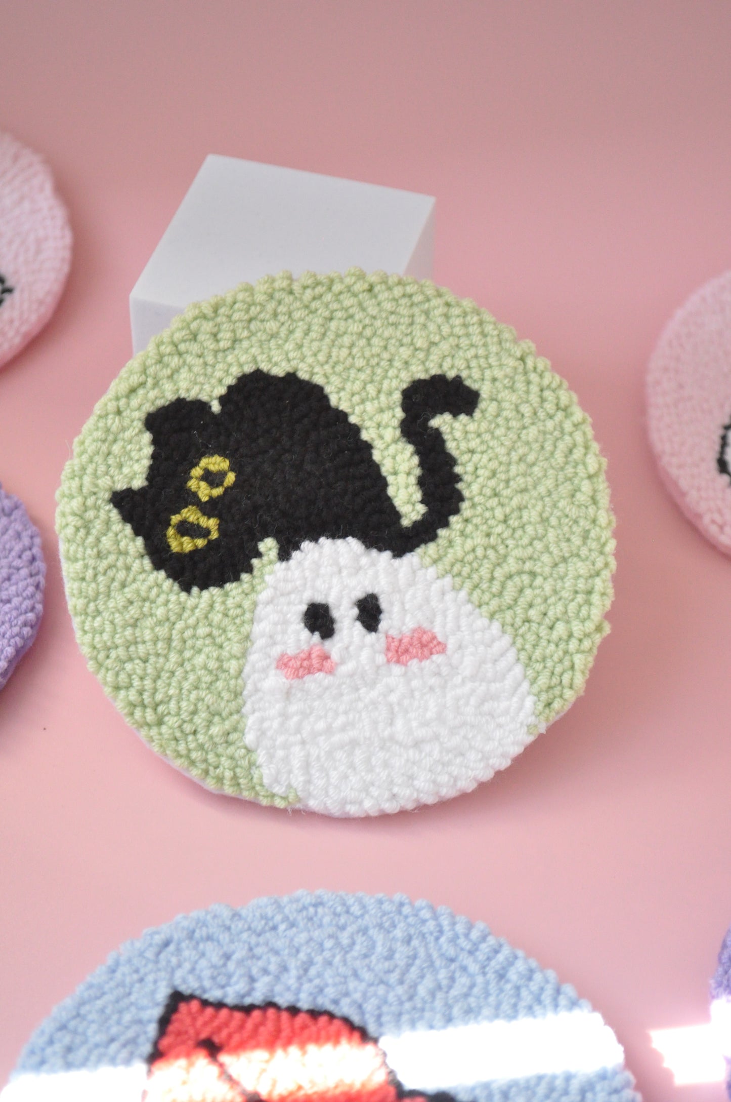 Pastel Spooky Punch Needle Mug Rugs