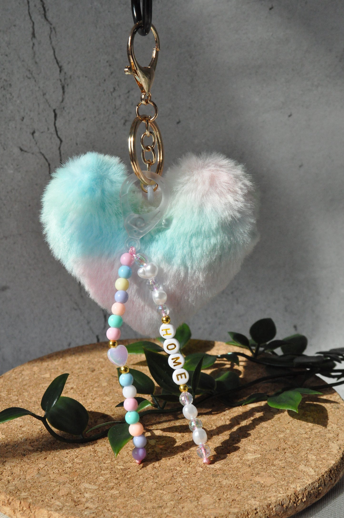 Pastel Plush Heart Keychain | Cute Heart Personalised Bag Tag