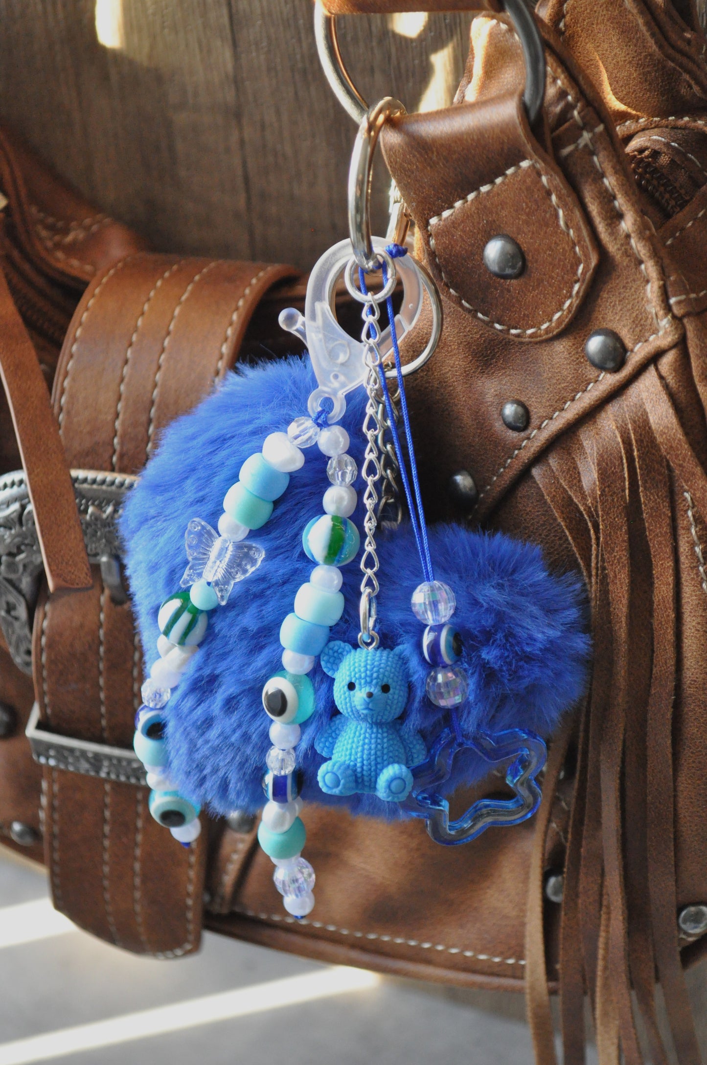 Blue Fluffy Heart Bag Charm