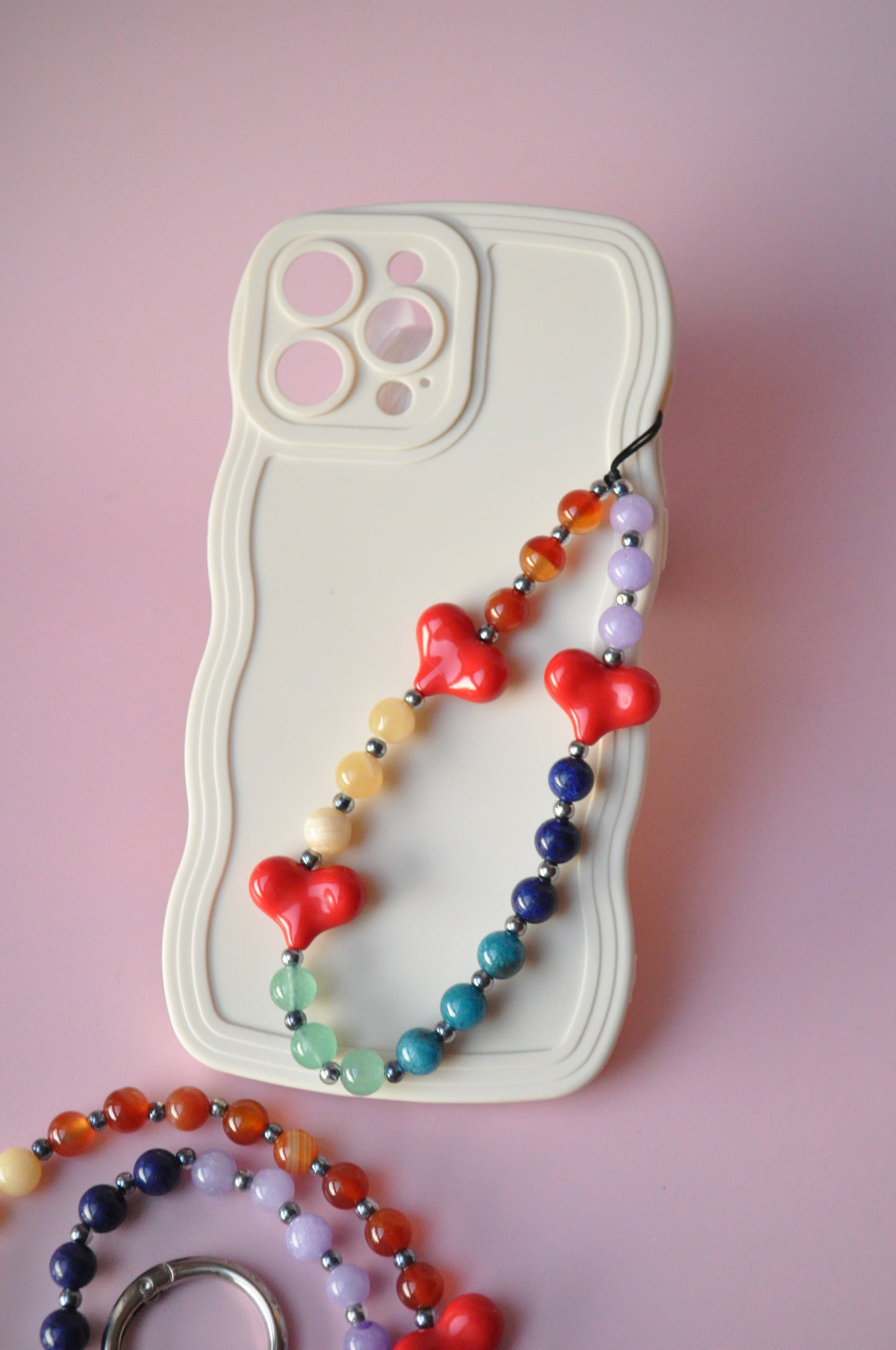 Gemstone Chunky Heart Phone Charm