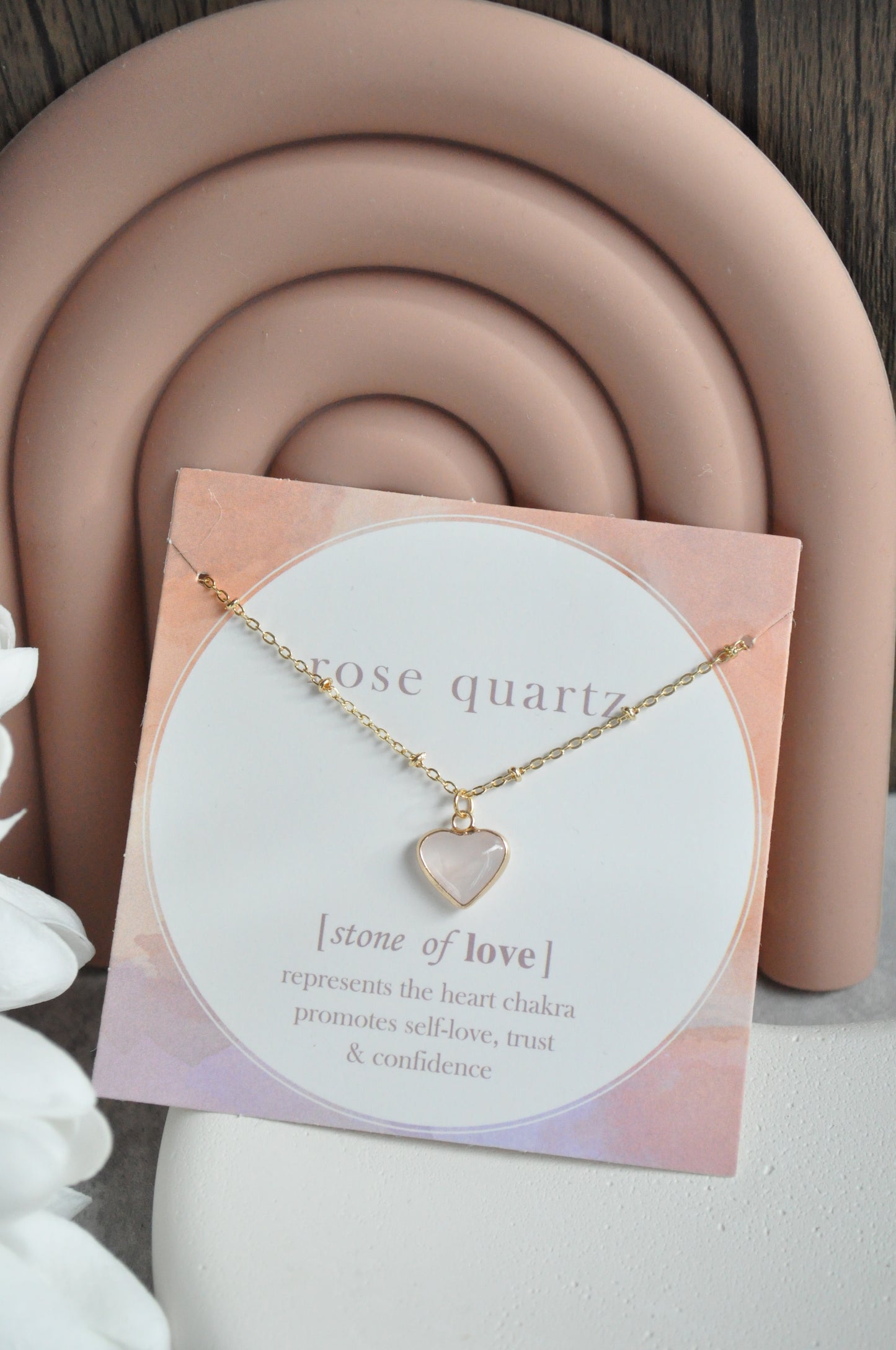 Heart-shaped Natural Stone Pendant Necklace: Rose Quartz & Amehtyst