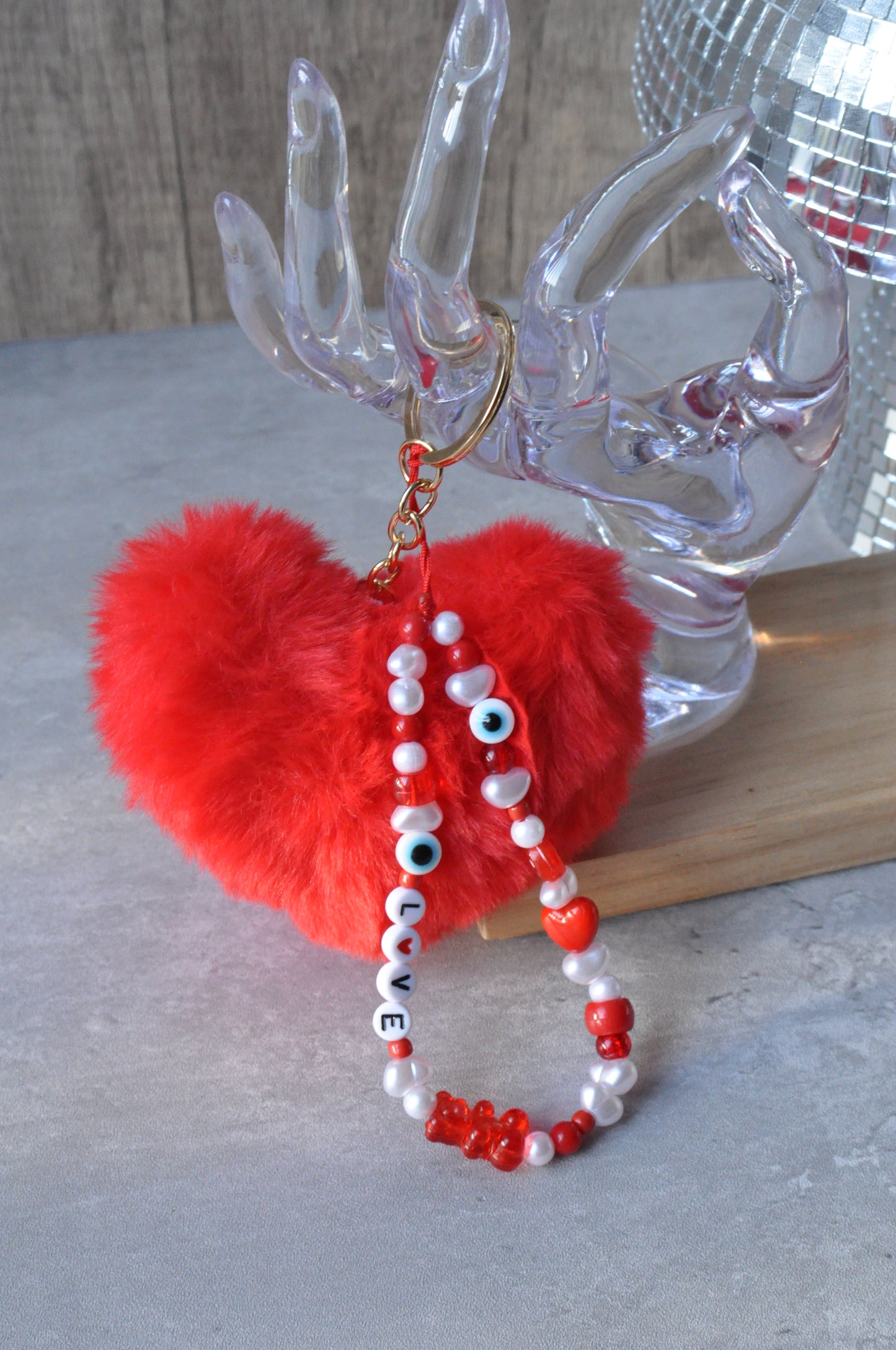 Personalised Red Plush Heart Keychain