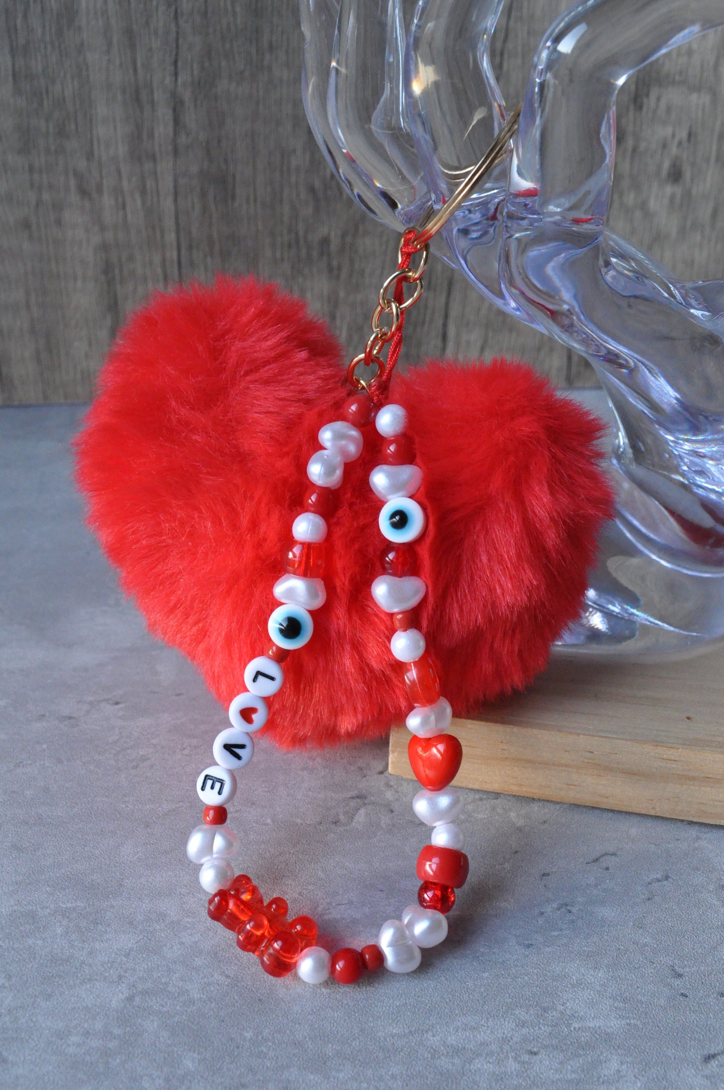 Personalised Red Plush Heart Keychain