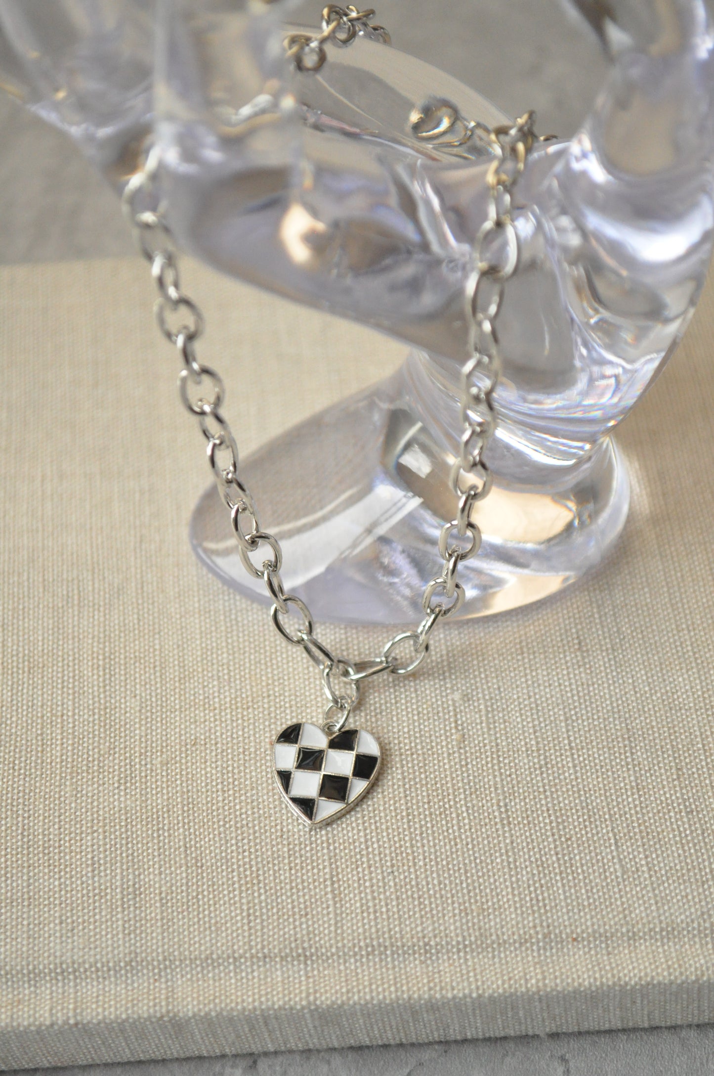 Checkerboard Heart Pendant Necklace