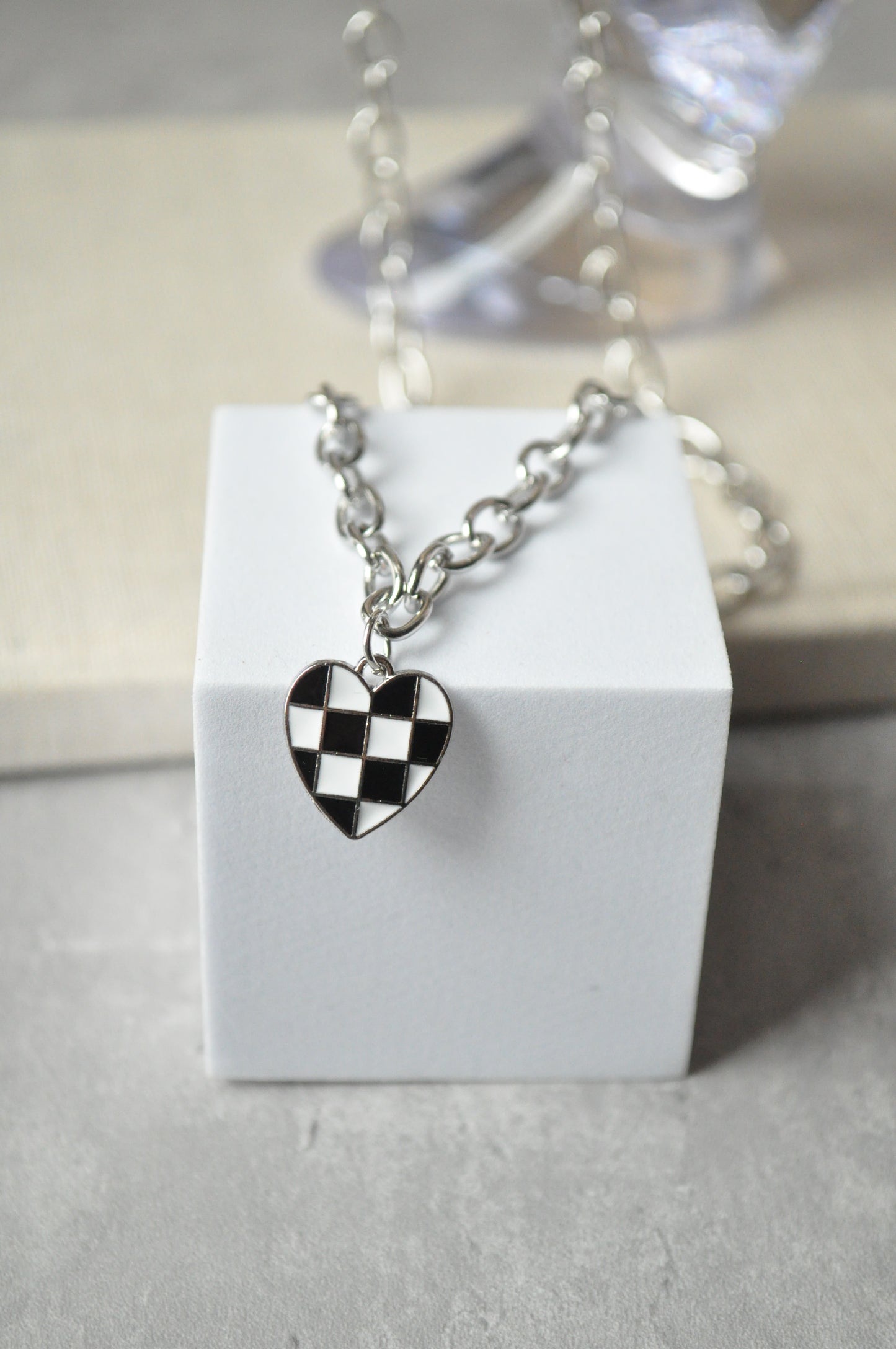 Checkerboard Heart Pendant Necklace