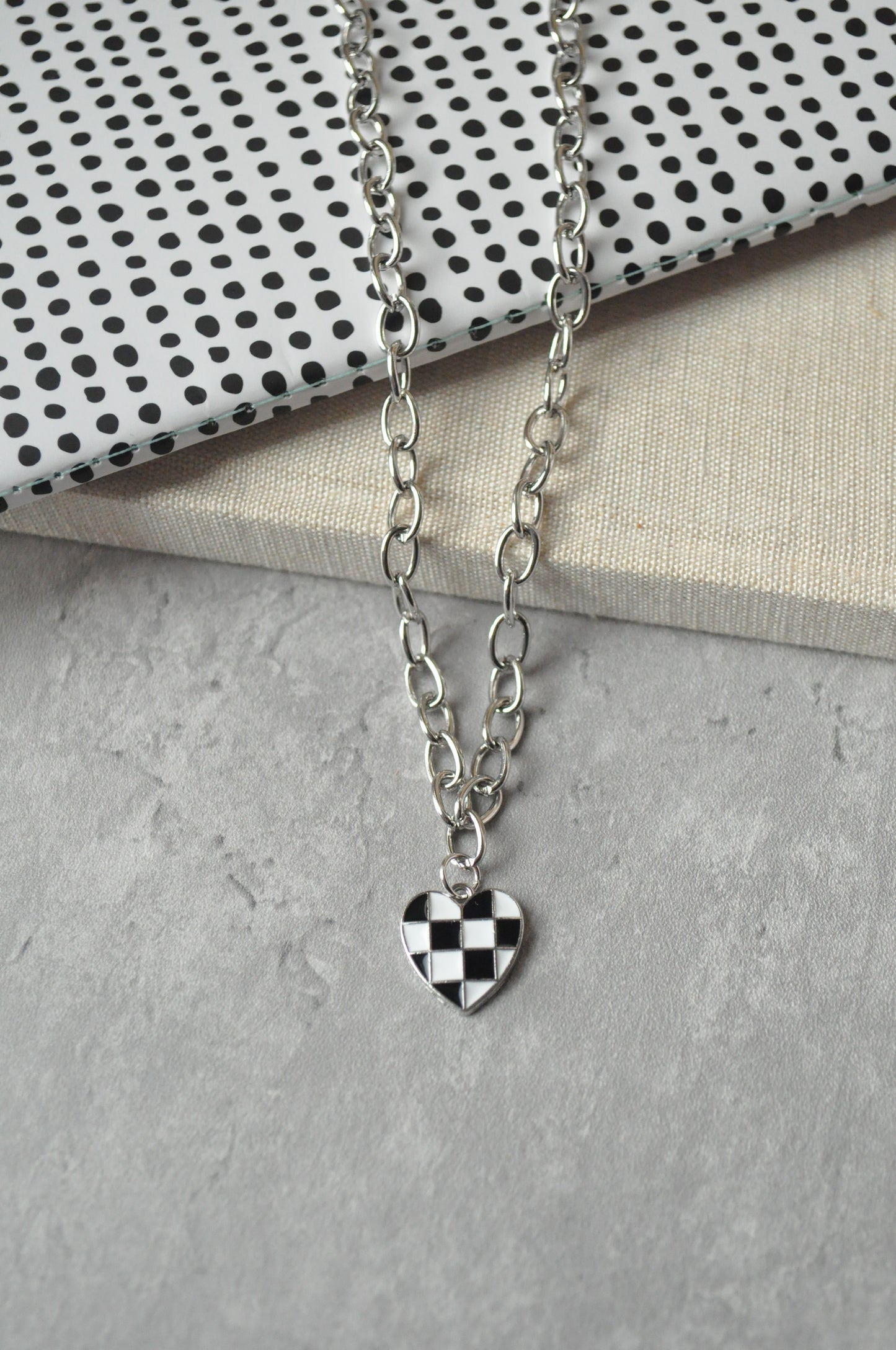 Checkerboard Heart Pendant Necklace