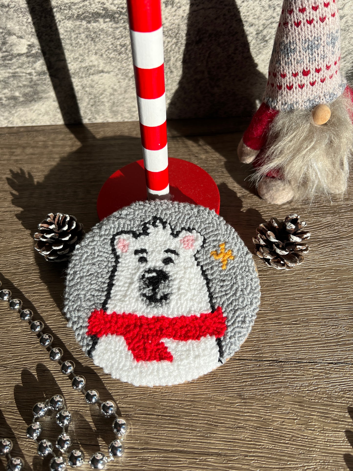 Festive Christmas Punch Needle Coaster