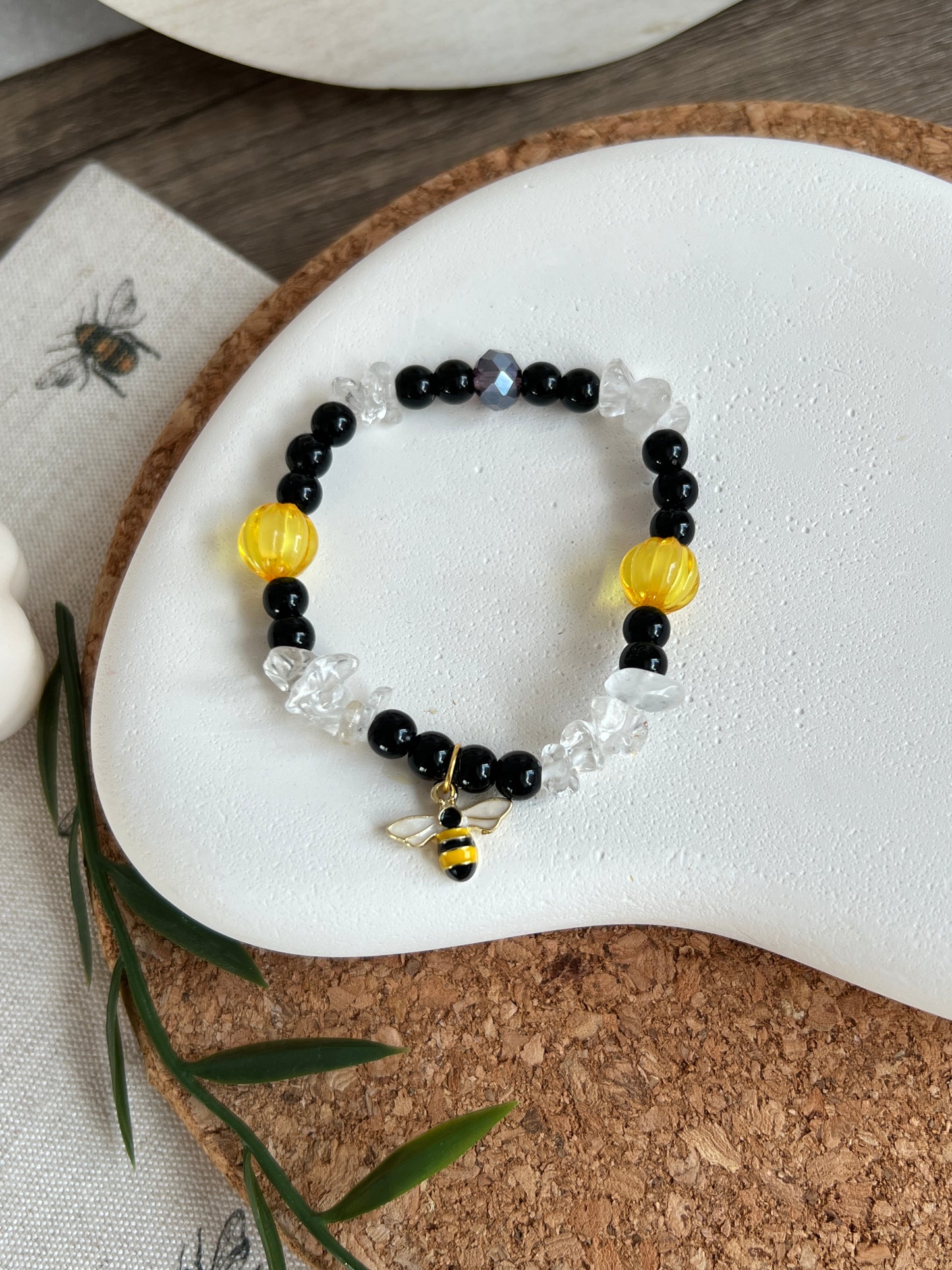 Bee Charm Bracelet with White Quartz Crystal