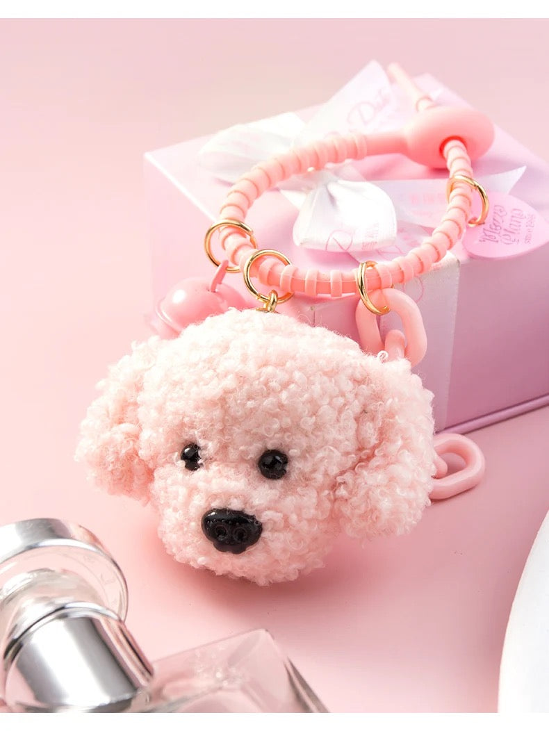 Poodle Dog Bag Charm Keychain Purse charm Plush Pom Pom Pink Fluffy New