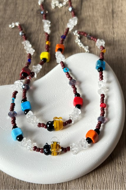 Bee Charm Murano Glass Bead Necklace With Gemstones