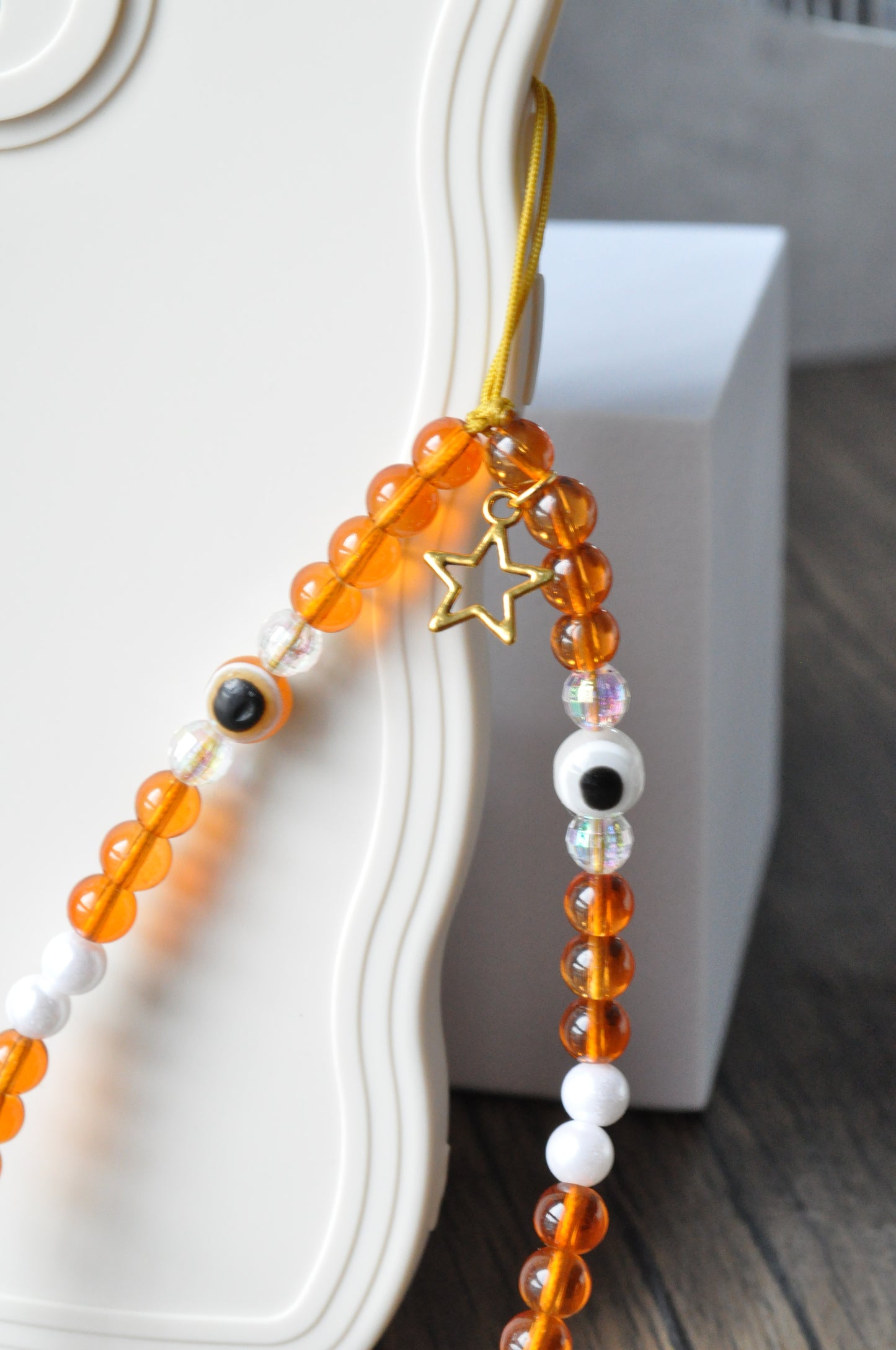 Amber Glass Bead Evil Eye Phone Charm