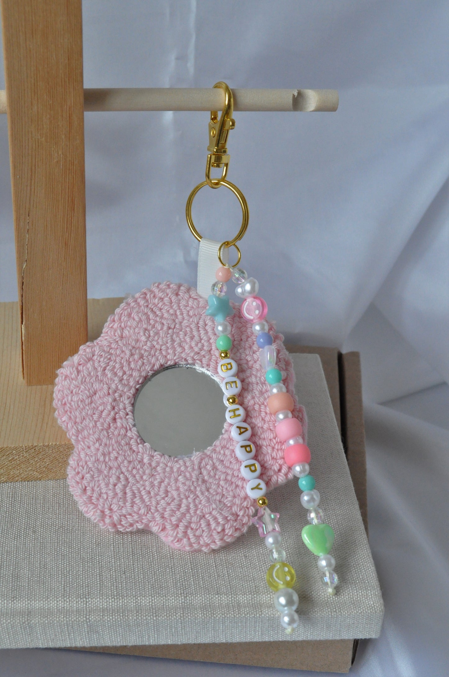 Daisy Pocket Mirror Punch Needle Keychain