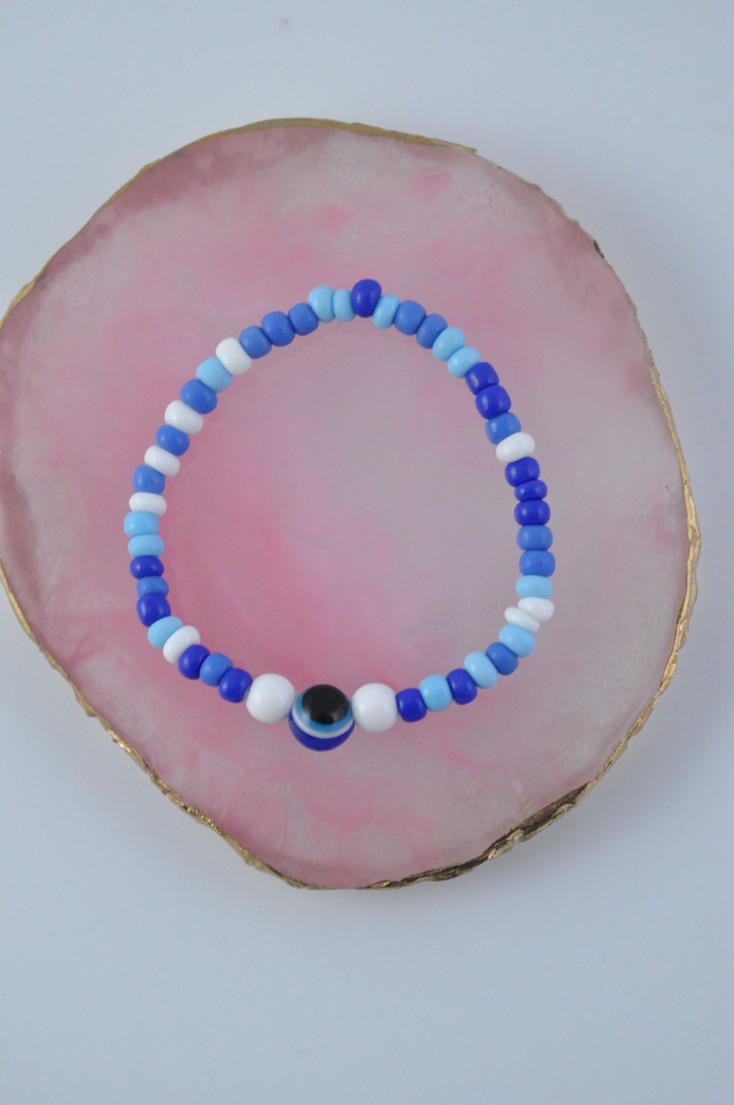 Evil Eye Glass Seed Bead Bracelet