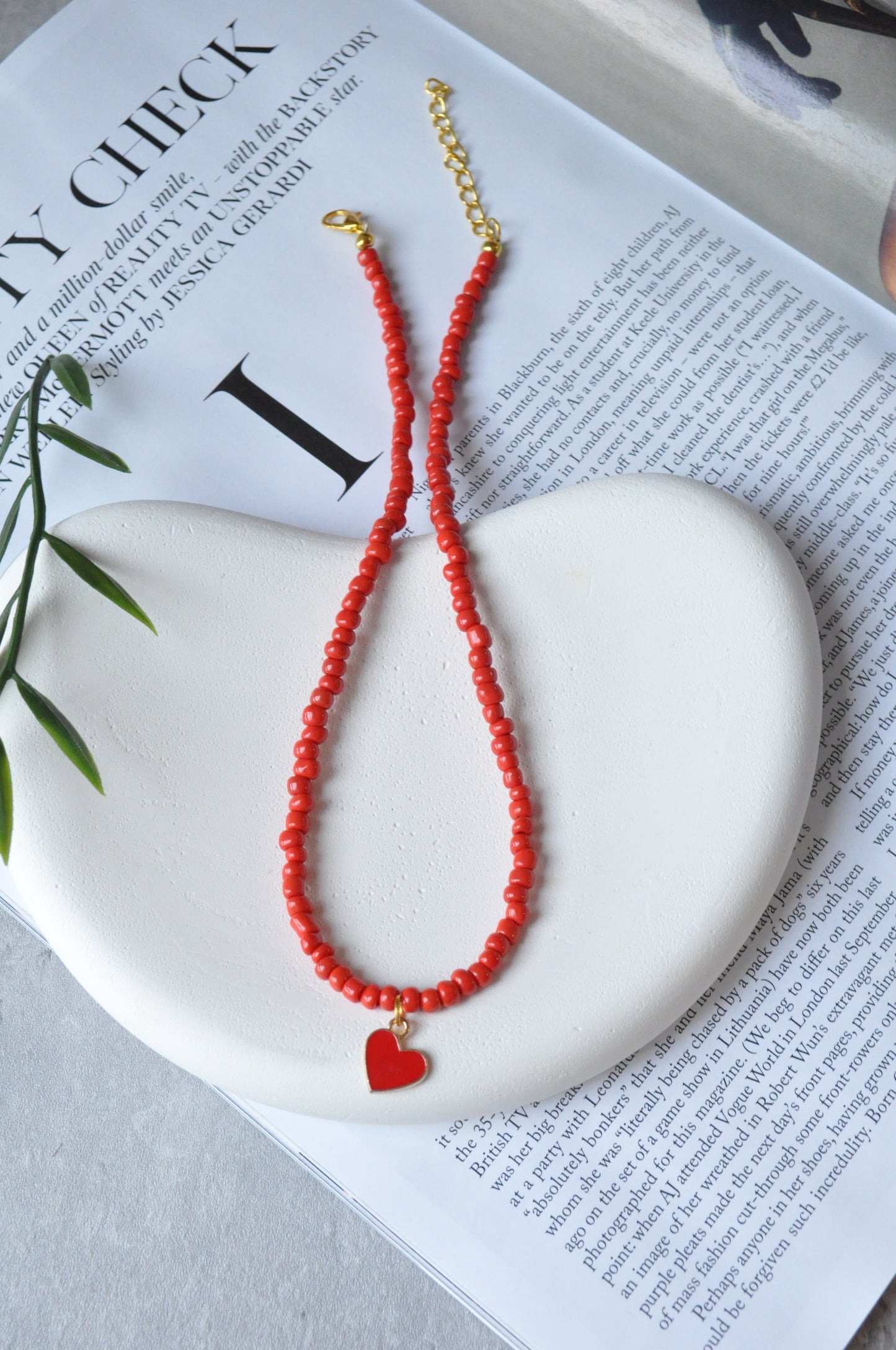 Red Heart Beaded Necklace